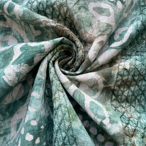 Green Batik Print Sequence Embroidery Cotton Fabric 110066