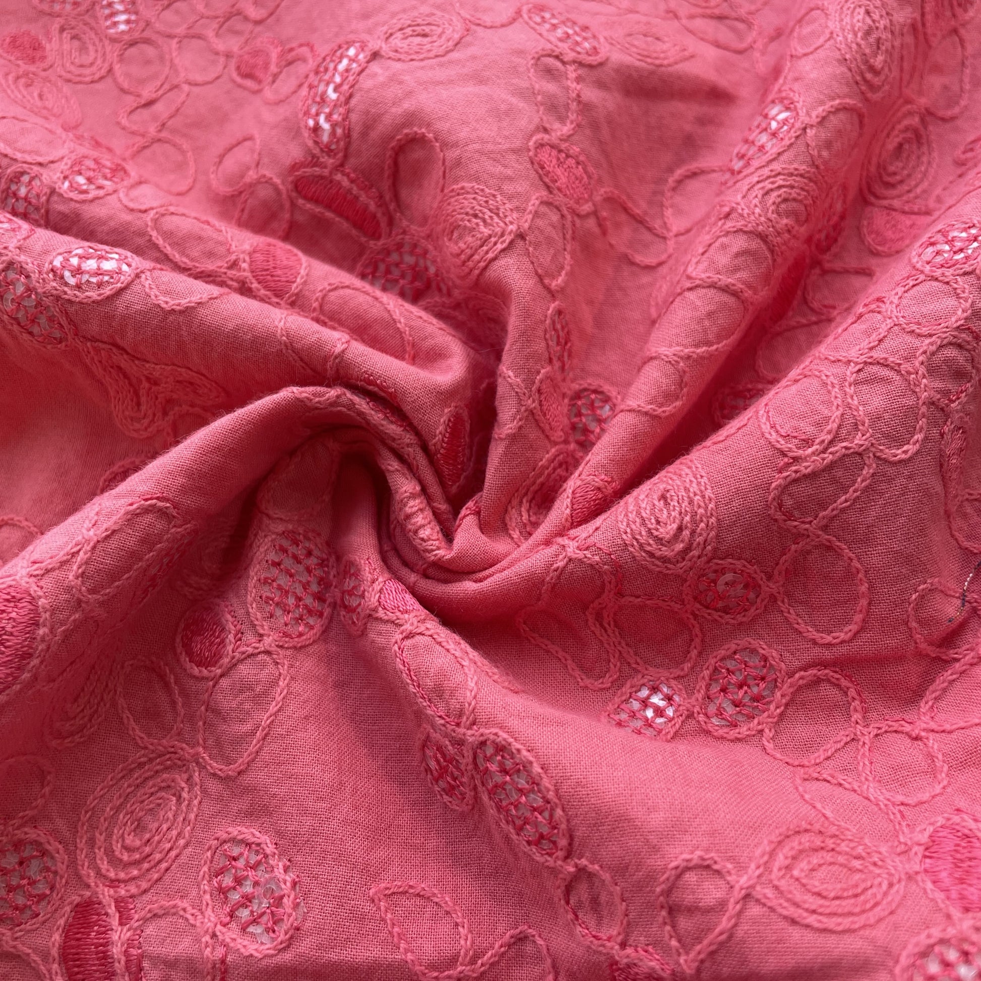 Pink Floral Sequence Embroidery Cotton Fabric 11039