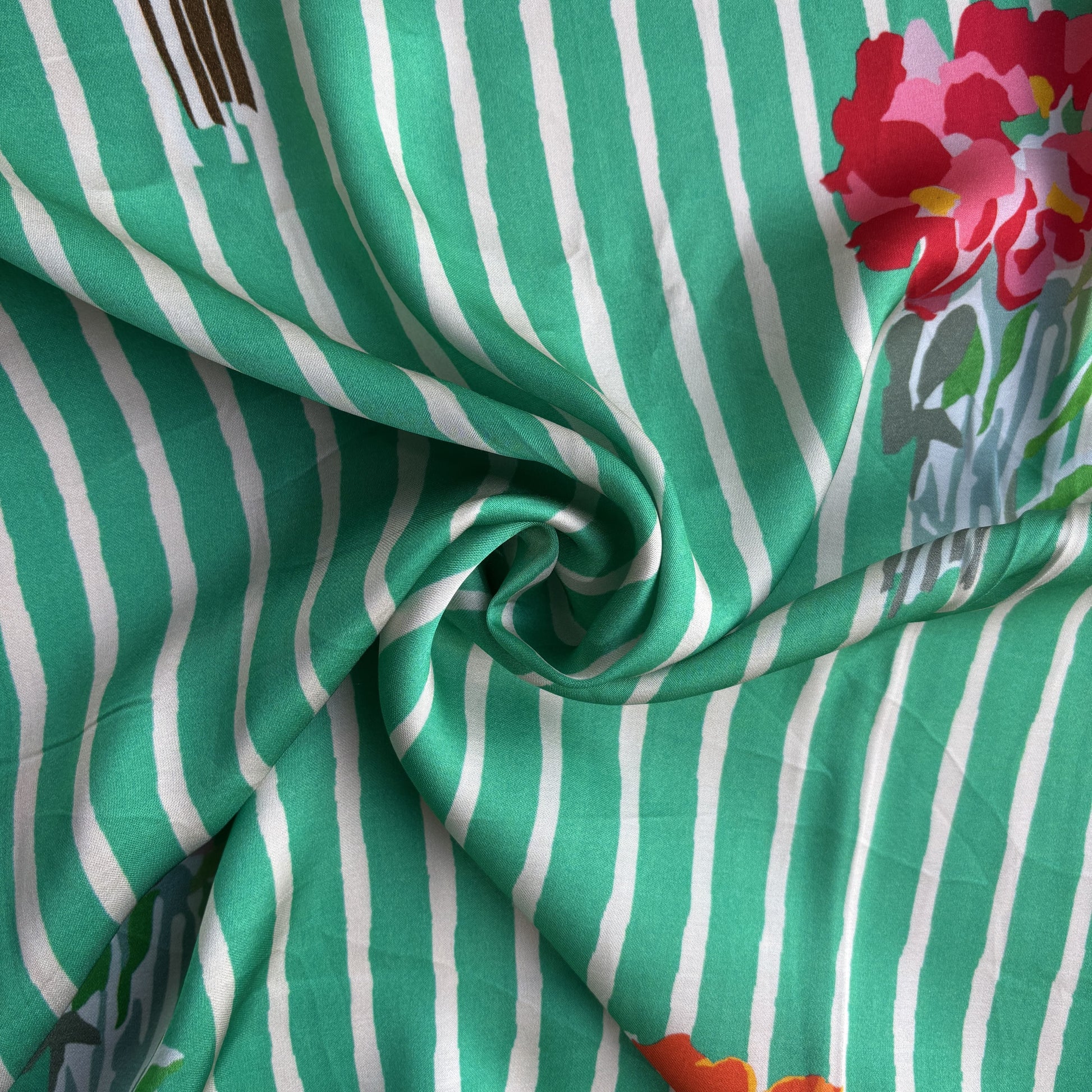 Green Floral Print Modal Satin Fabric 19951