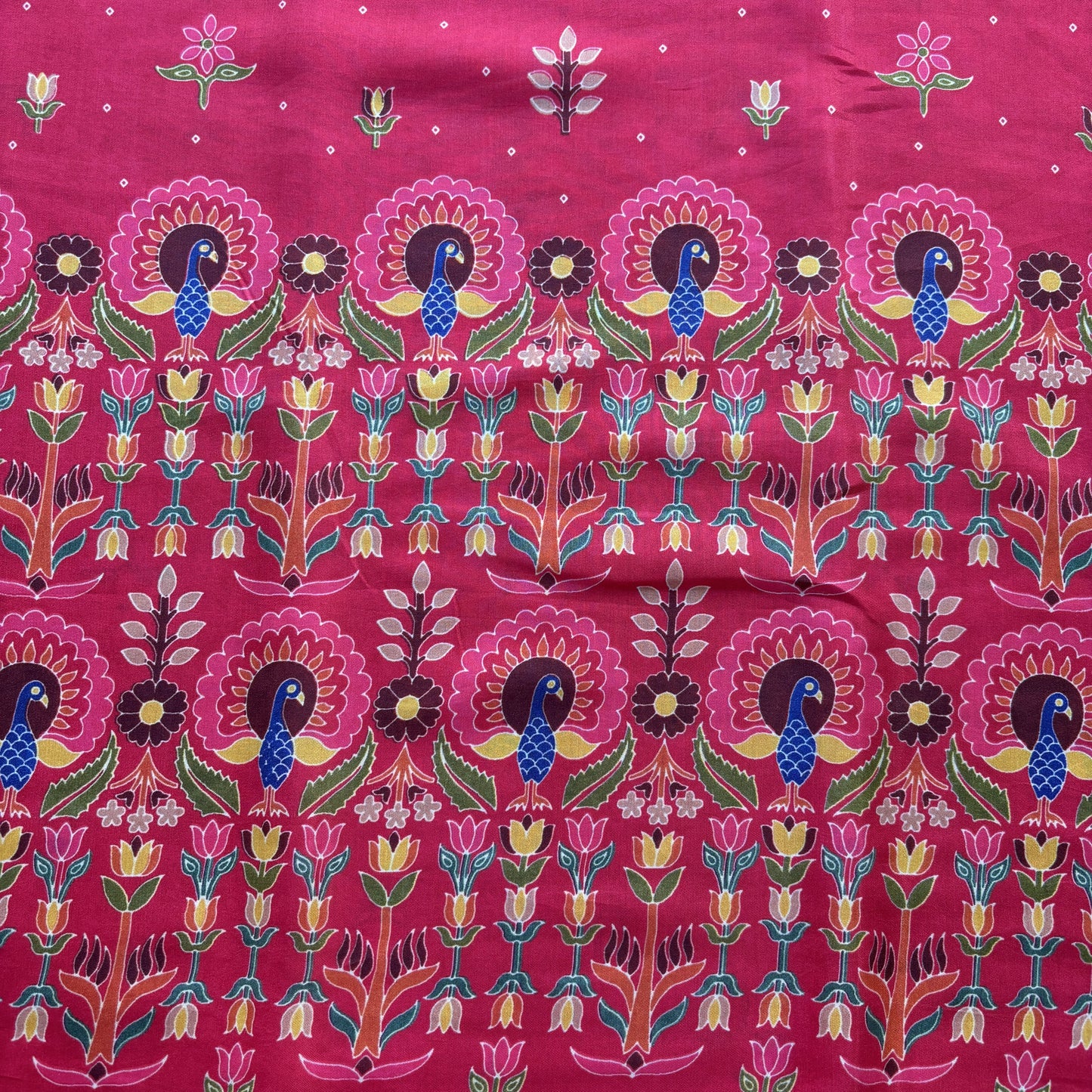 Red Border Floral Print Bemberg Gajji Silk Fabric 15577