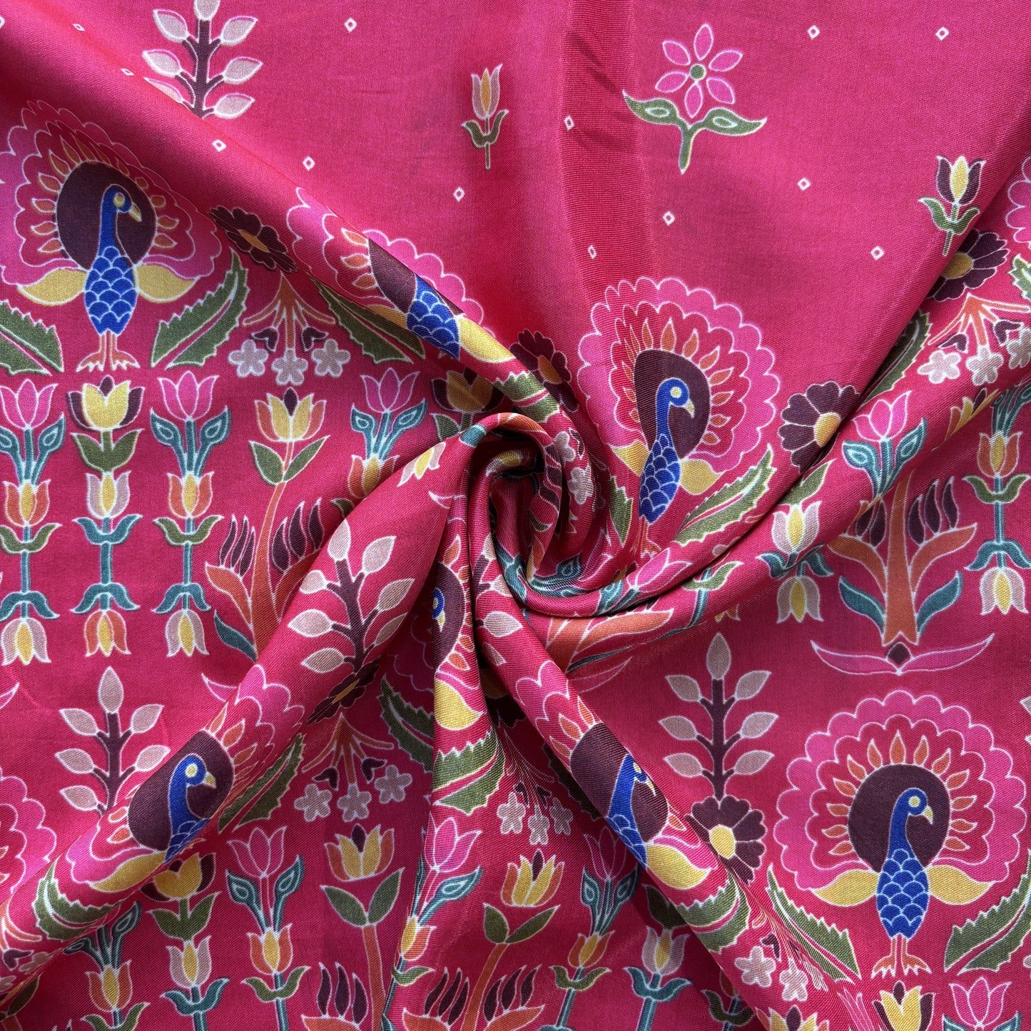 Red Border Floral Print Bemberg Gajji Silk Fabric 15577