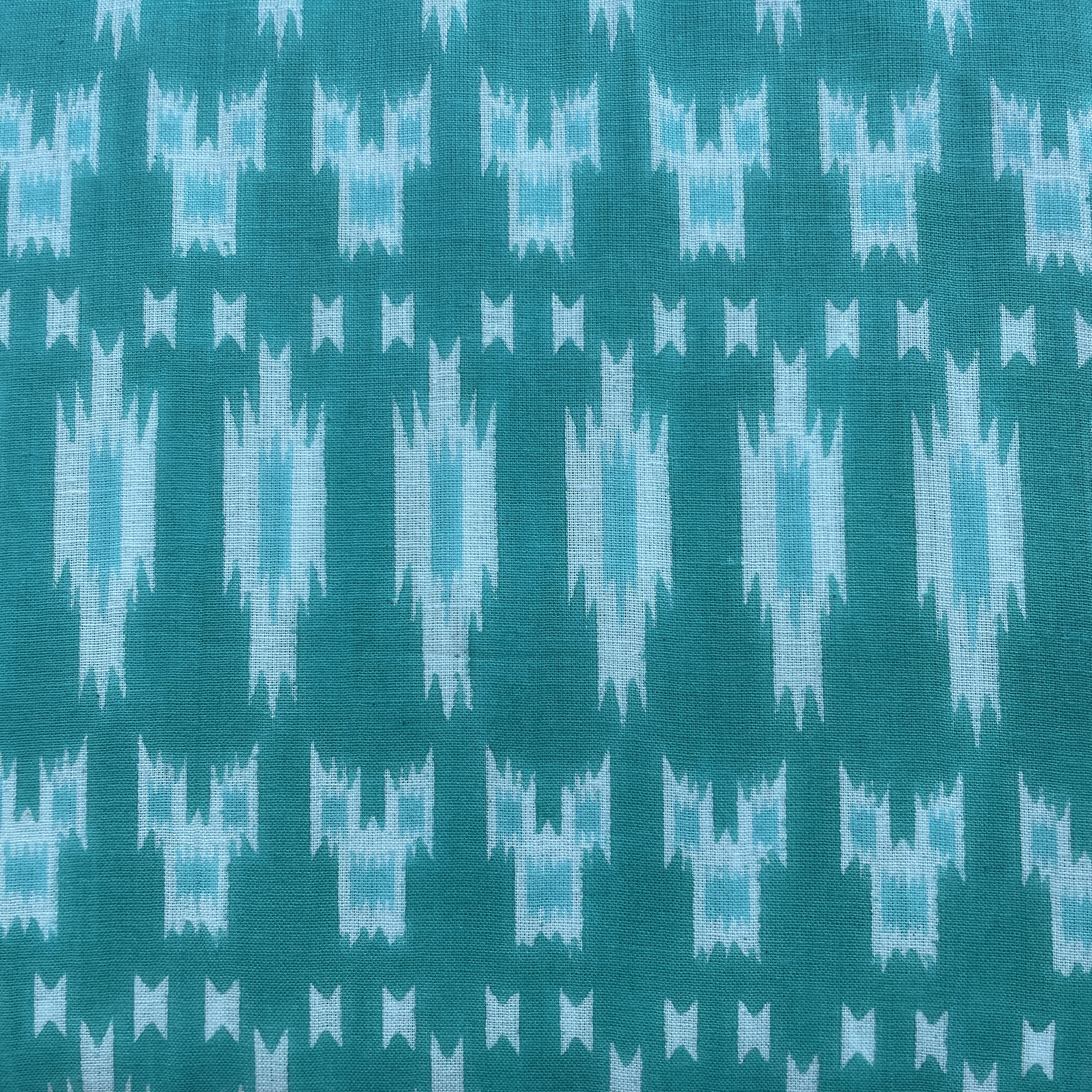 Sea Green Ikkat Print Cotton Fabric 16232