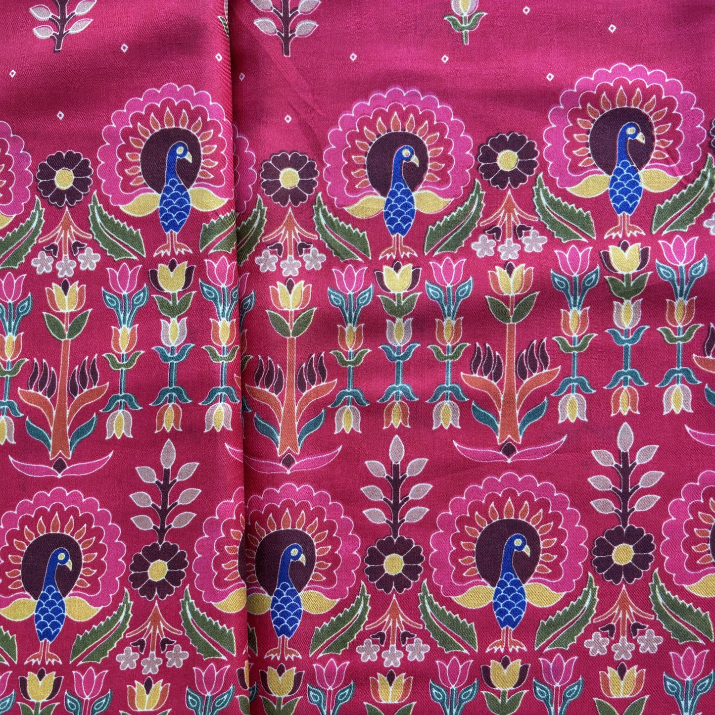 Red Border Floral Print Bemberg Gajji Silk Fabric 15577