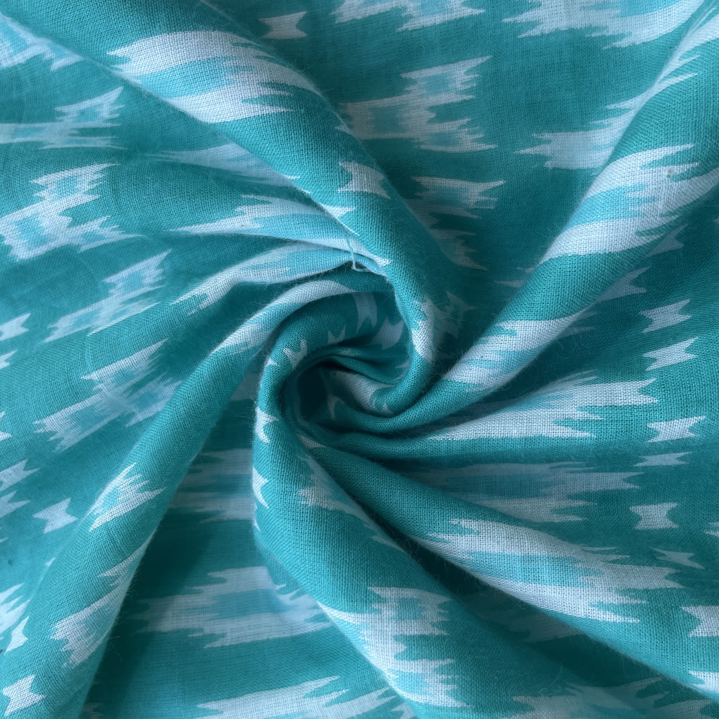 Sea Green Ikkat Print Cotton Fabric 16232