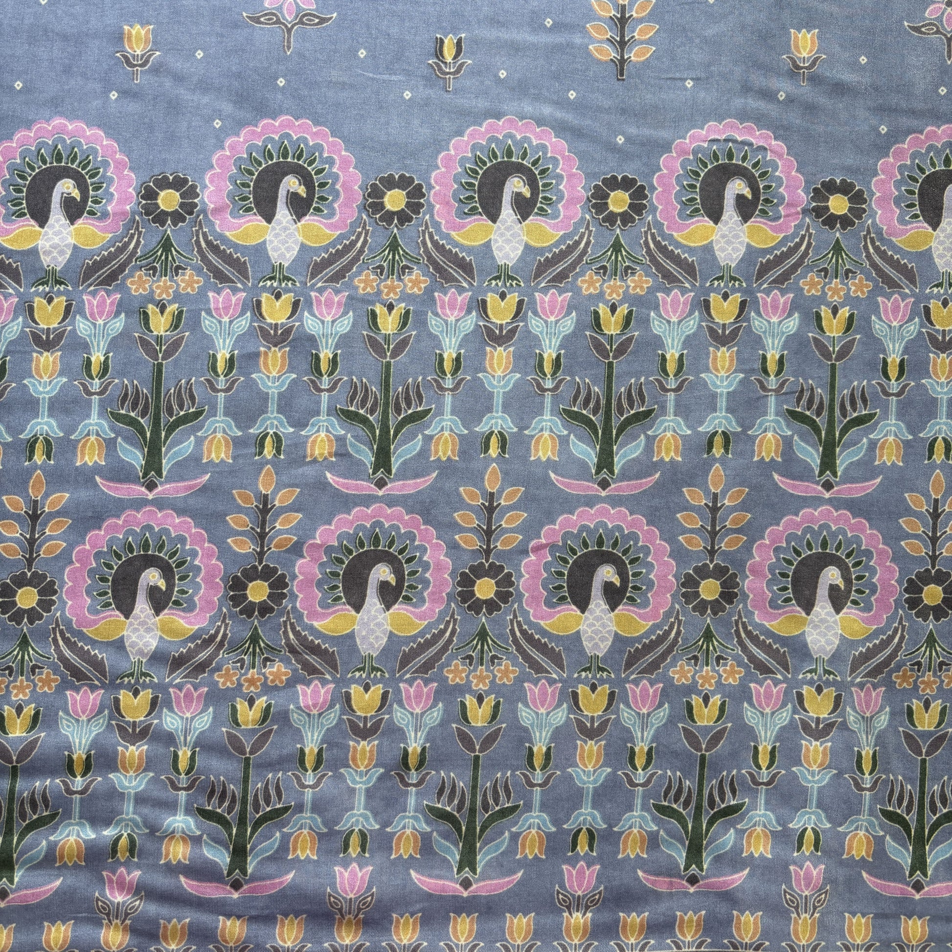 Purple Border Floral Print Bemberg Gajji Silk Fabric 15578
