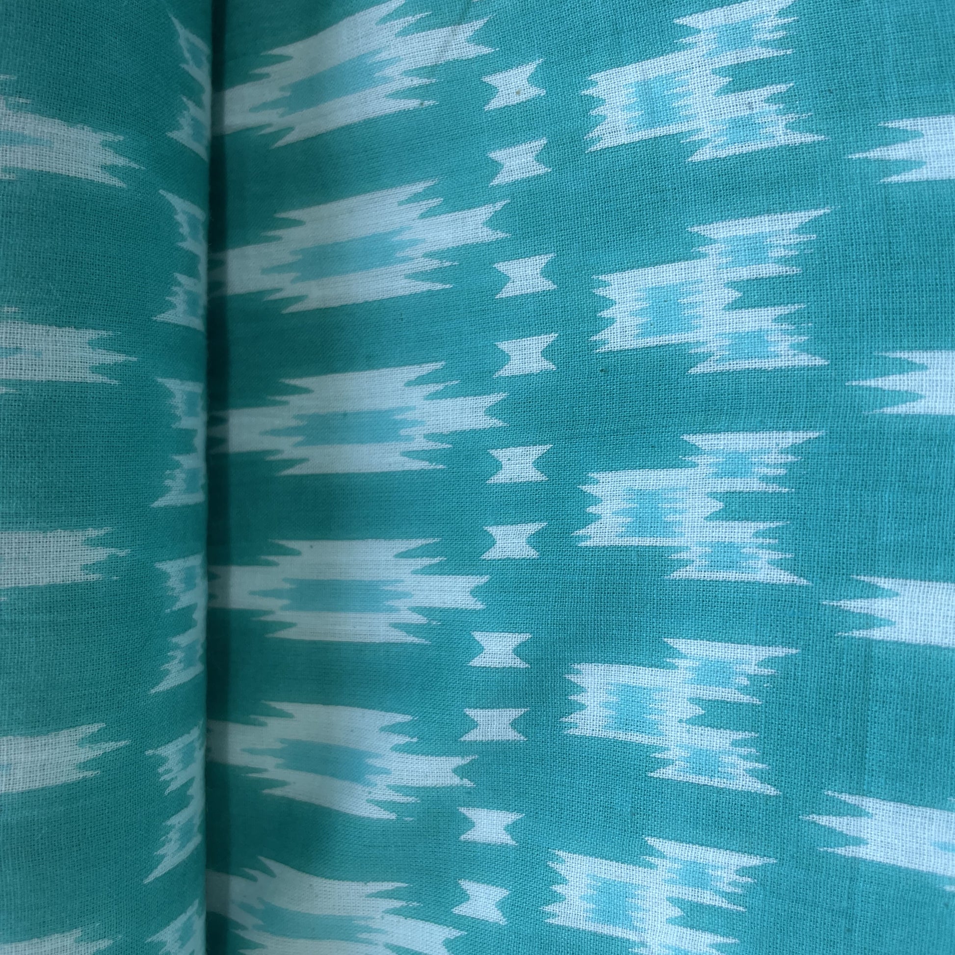 Sea Green Ikkat Print Cotton Fabric 16232