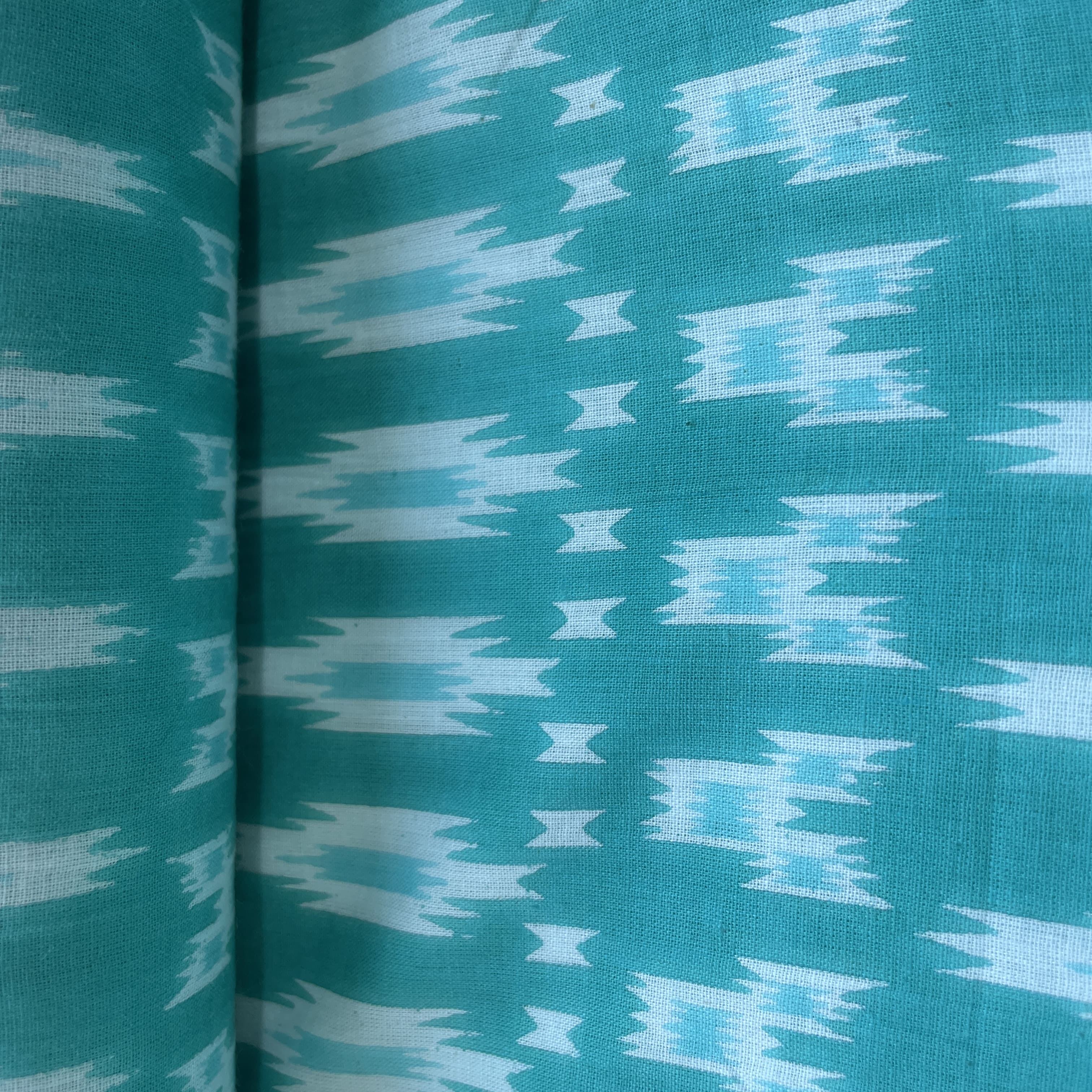 Sea Green Ikkat Print Cotton Fabric 16232