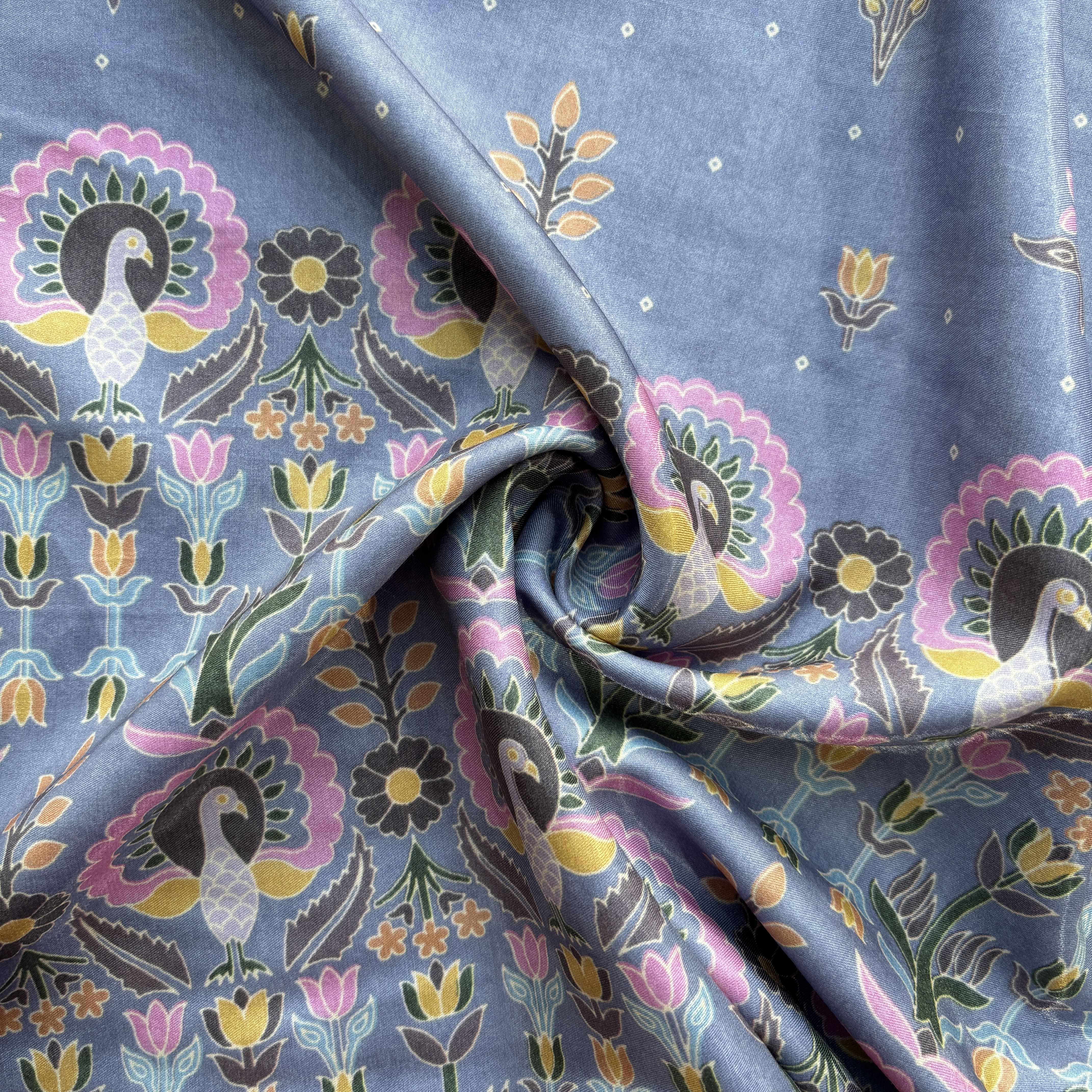 Purple Border Floral Print Bemberg Gajji Silk Fabric 15578
