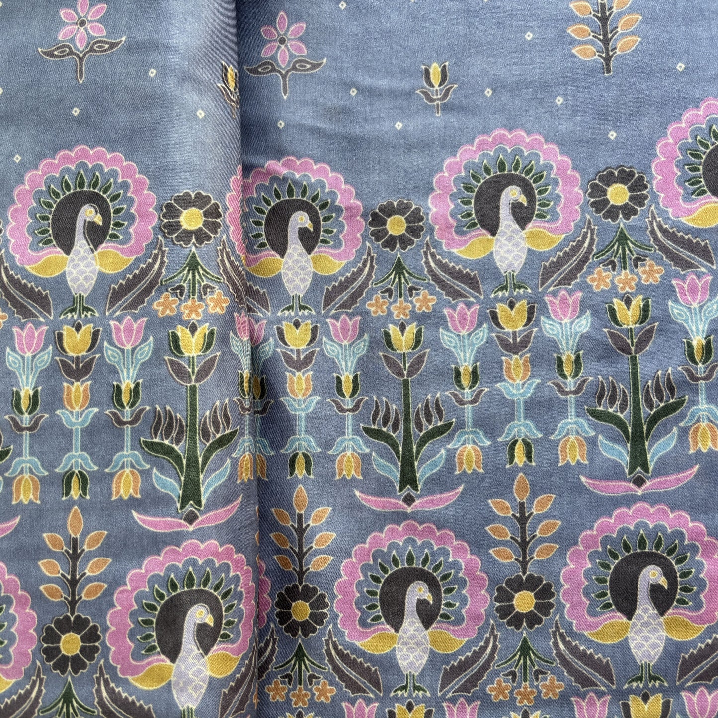 Purple Border Floral Print Bemberg Gajji Silk Fabric 15578