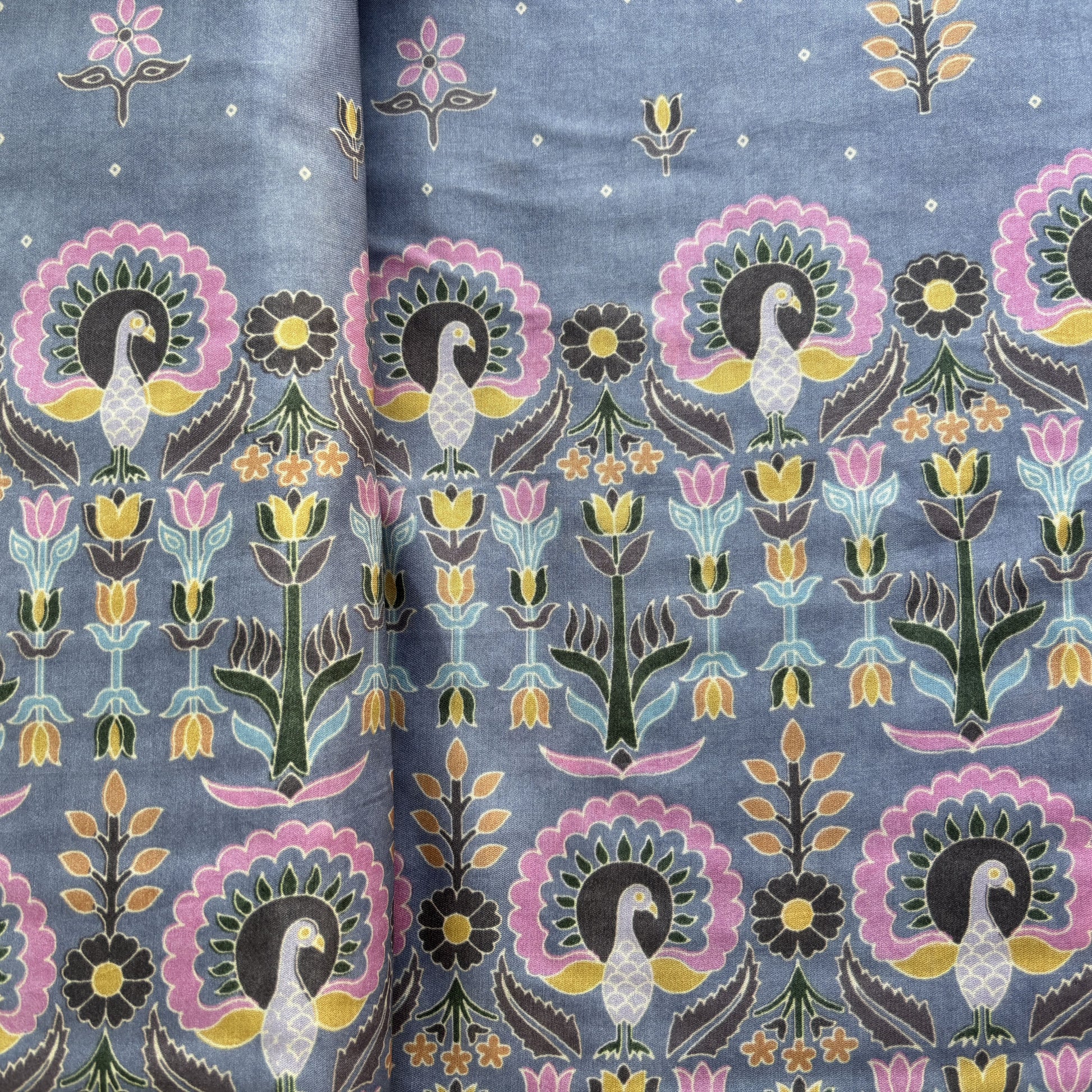 Purple Border Floral Print Bemberg Gajji Silk Fabric 15578