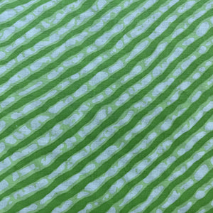 White & Green Lehriya Print Cotton Fabric 11804