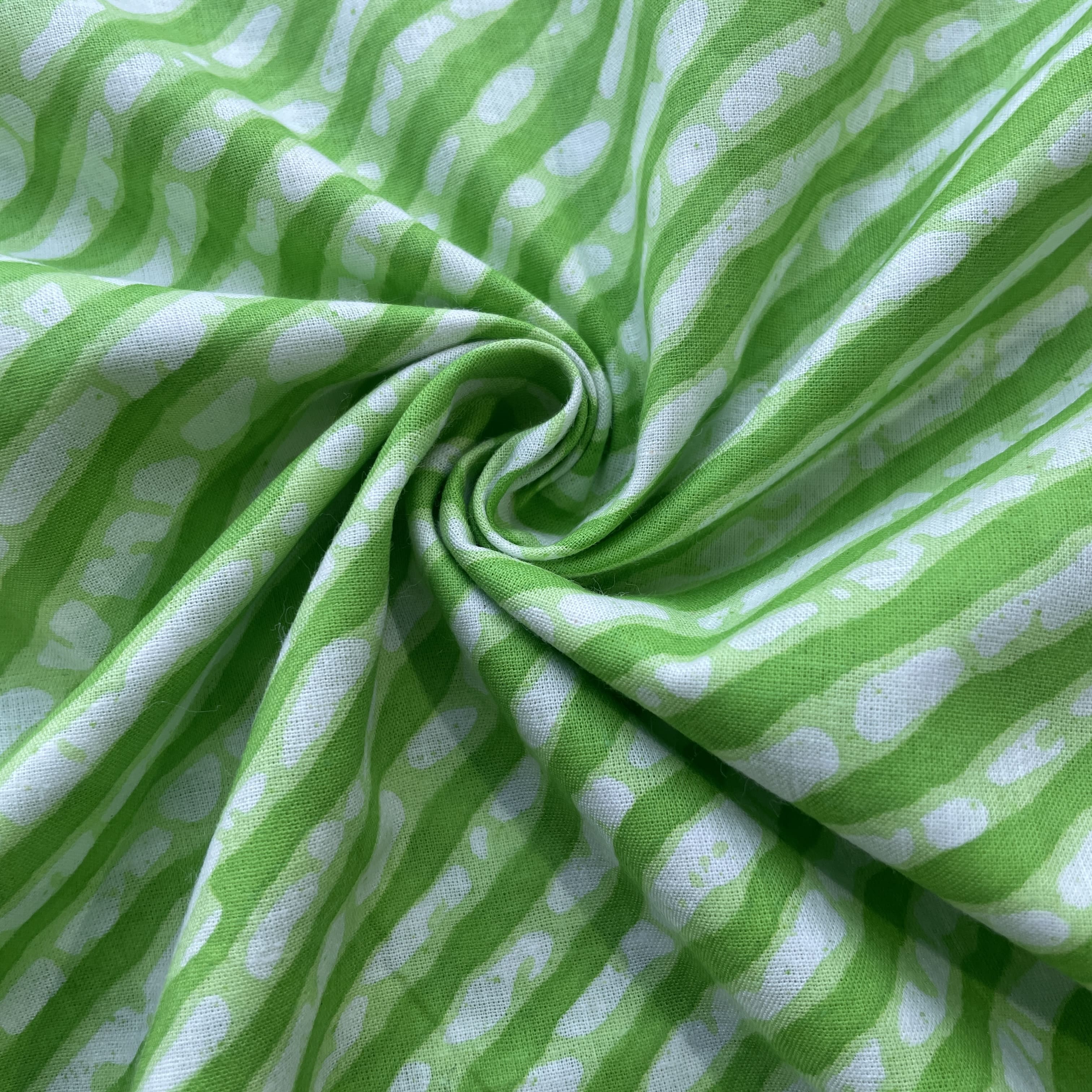 White & Green Lehriya Print Cotton Fabric 11804