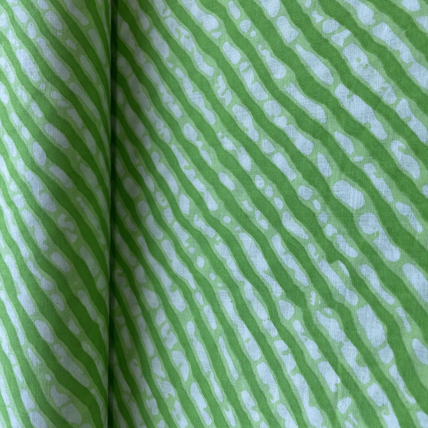 White & Green Lehriya Print Cotton Fabric 11804