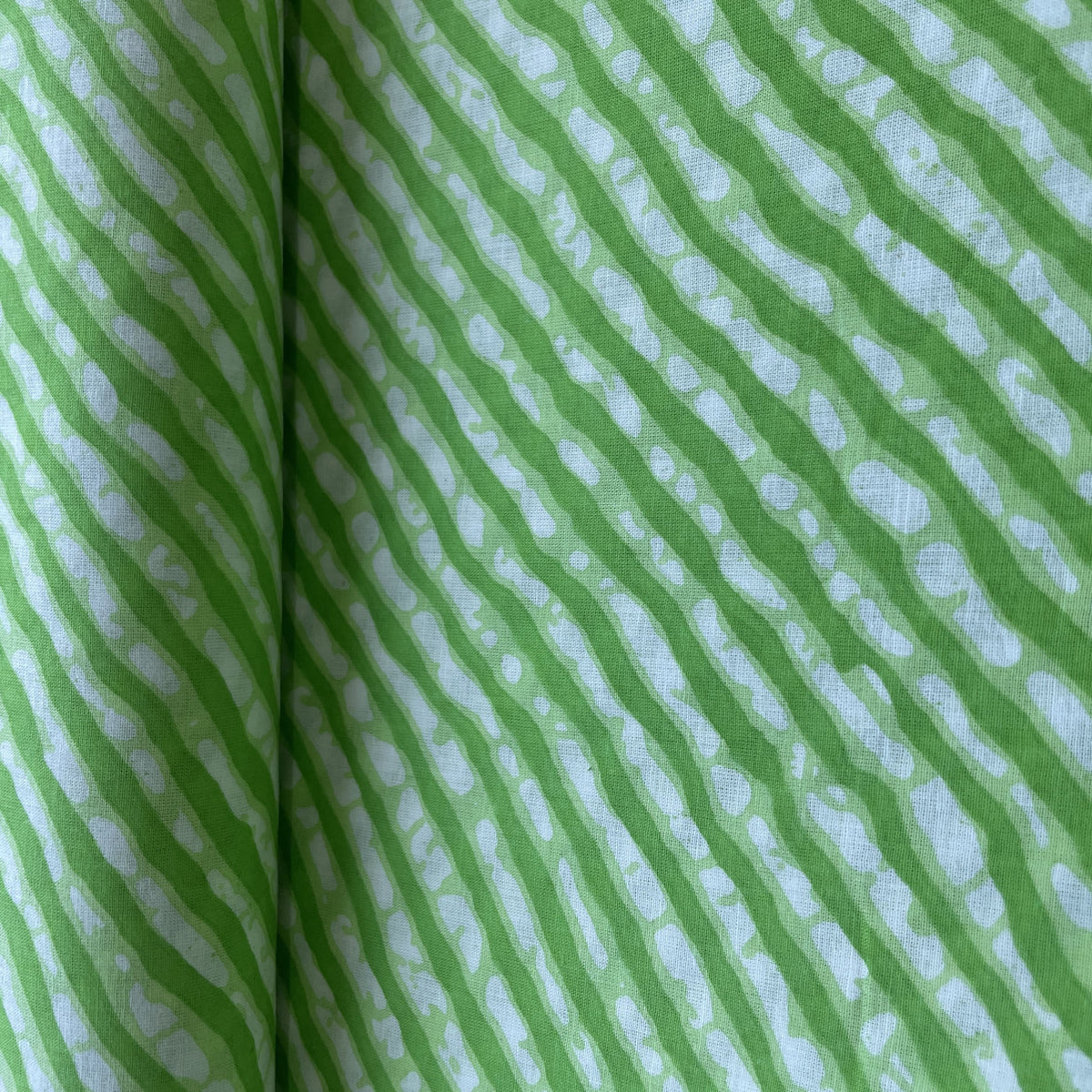 White & Green Lehriya Print Cotton Fabric 11804