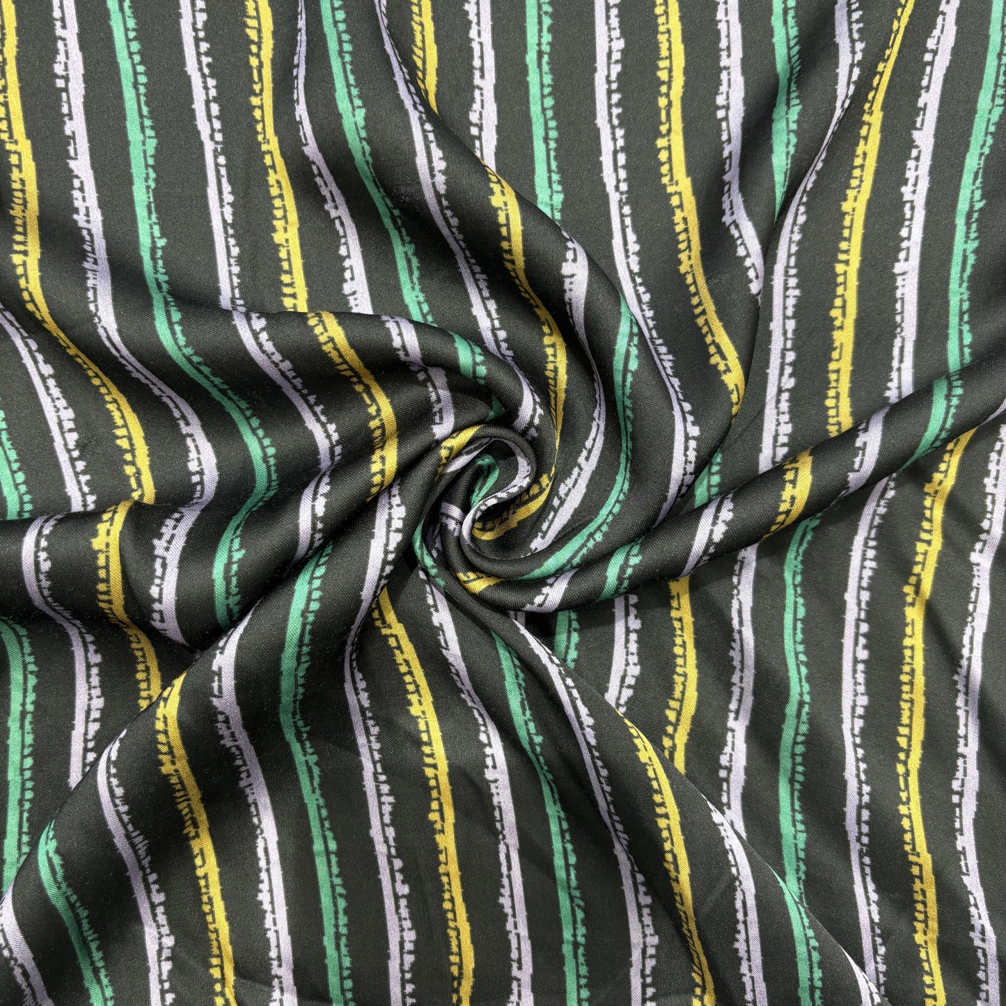 Navy Blue Multicolor Stripes Modal Satin Fabric 20841