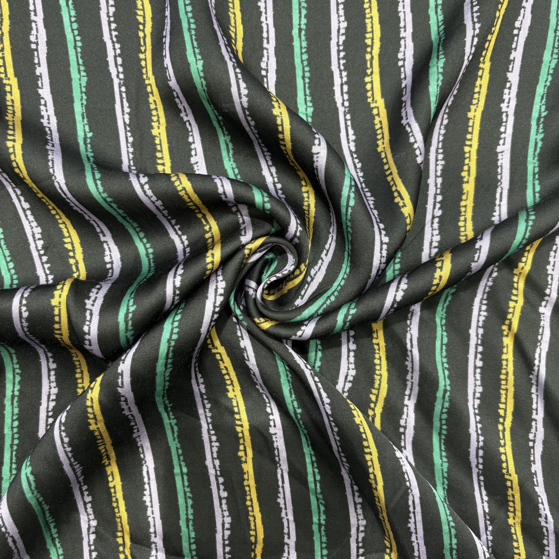 Navy Blue Multicolor Stripes Modal Satin Fabric 20841