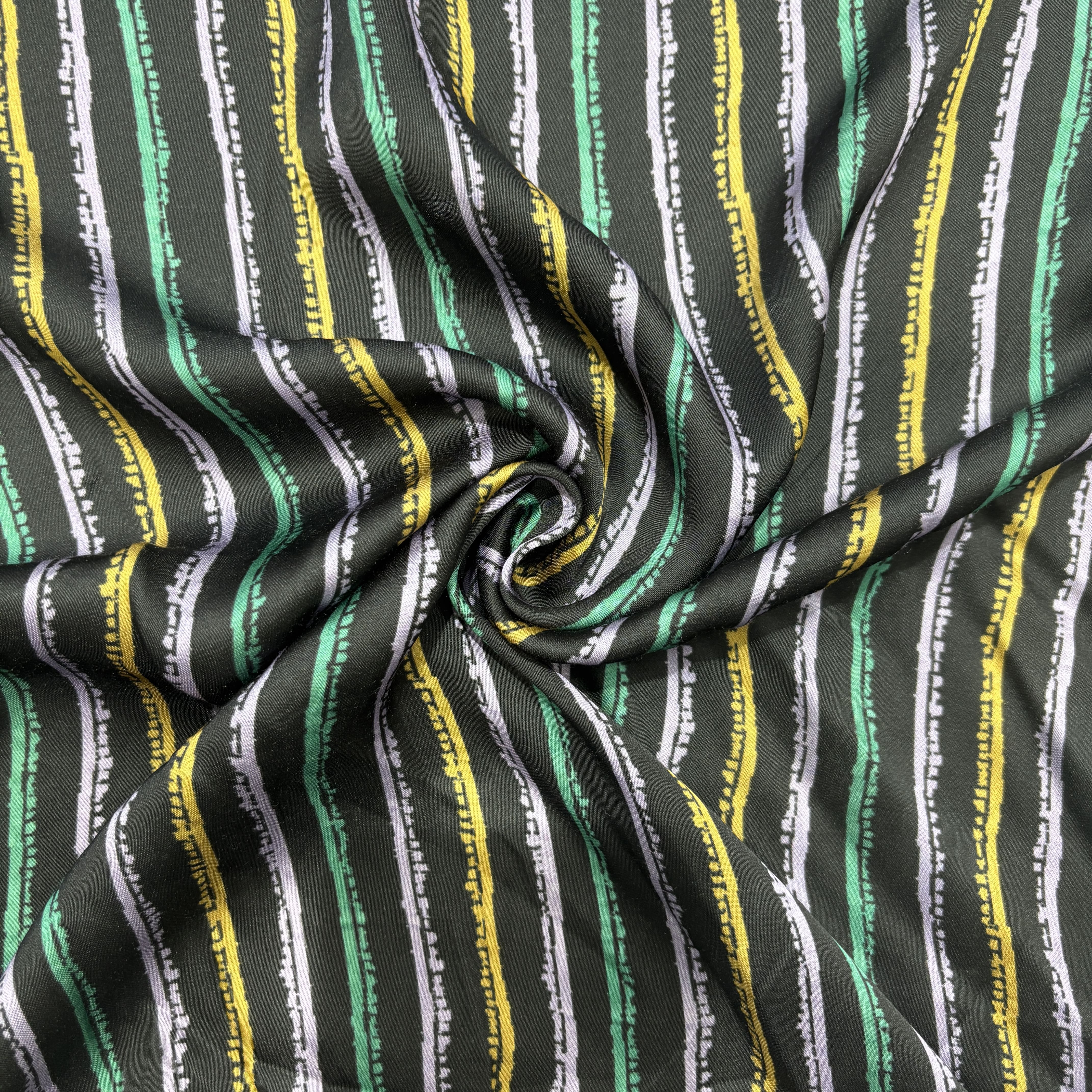 Navy Blue Multicolor Stripes Modal Satin Fabric 20841