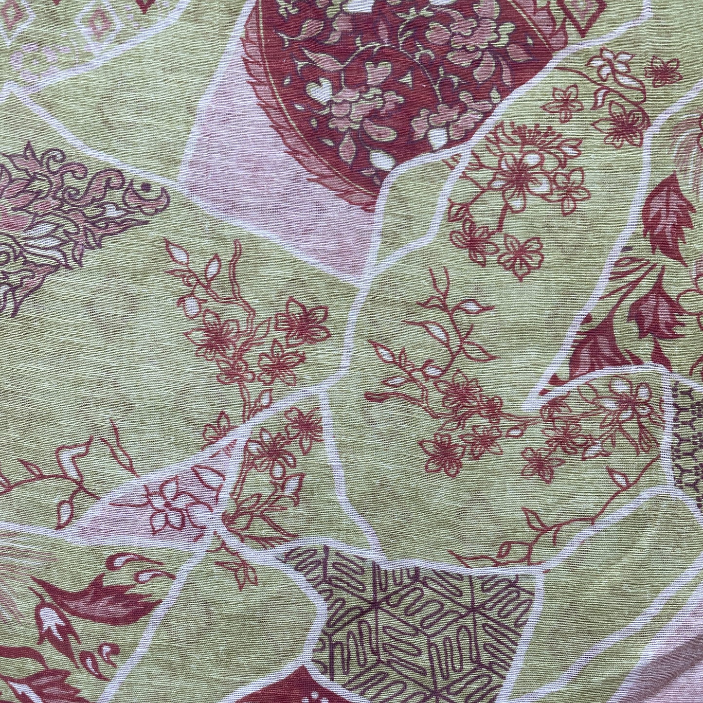 Green Floral Print Linen Organza Fabric 17606