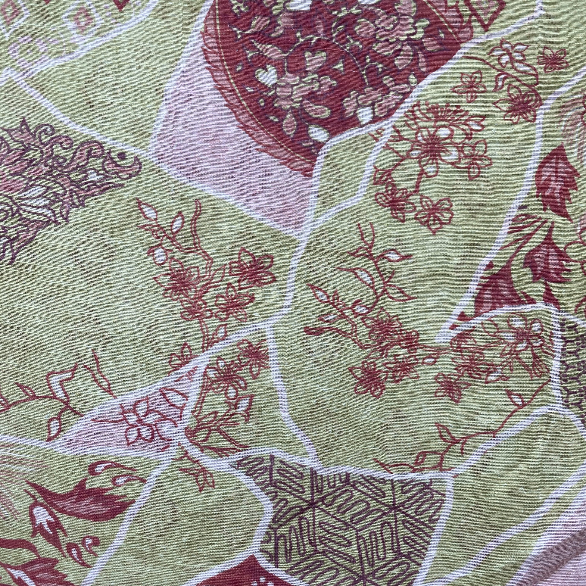 Green Floral Print Linen Organza Fabric 17606