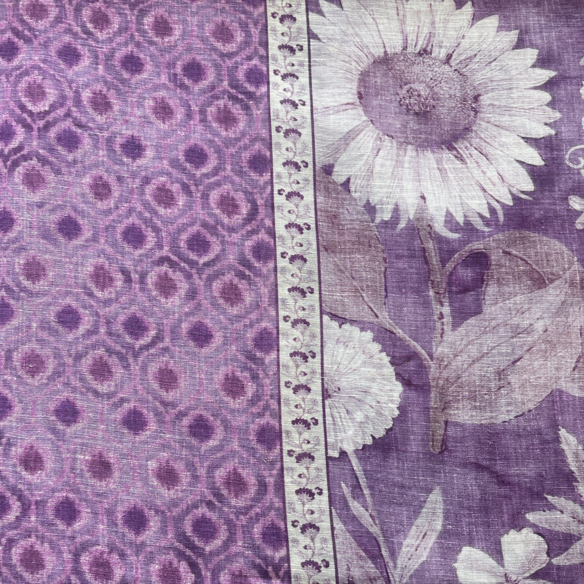 Purple Floral Print Linen Organza Fabric 17610