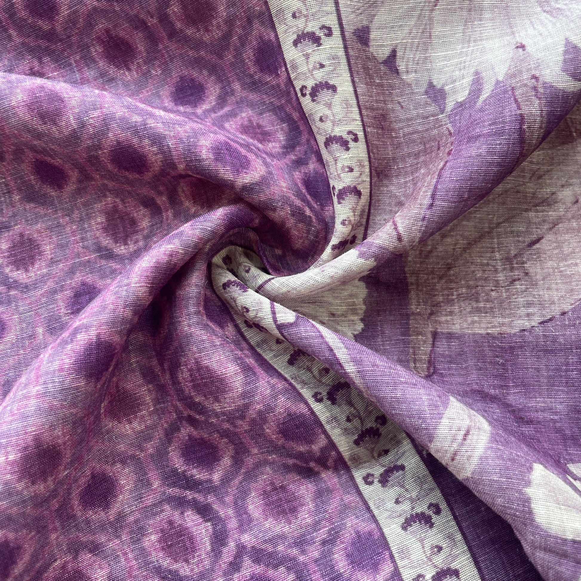 Purple Floral Print Linen Organza Fabric 17610