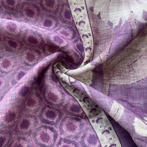Purple Floral Print Linen Organza Fabric 17610