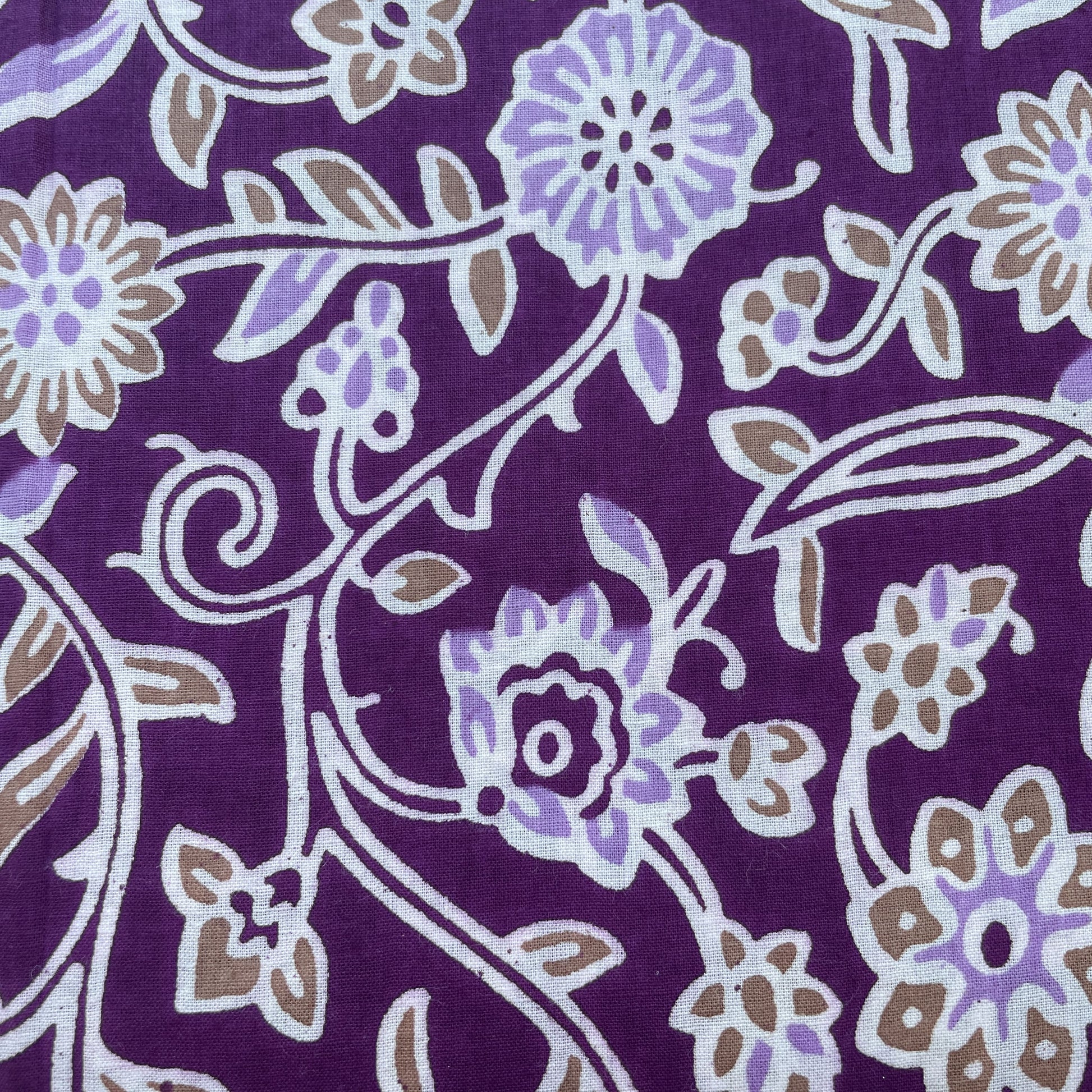 Purple Brown Flower Print Cotton Fabric 16114