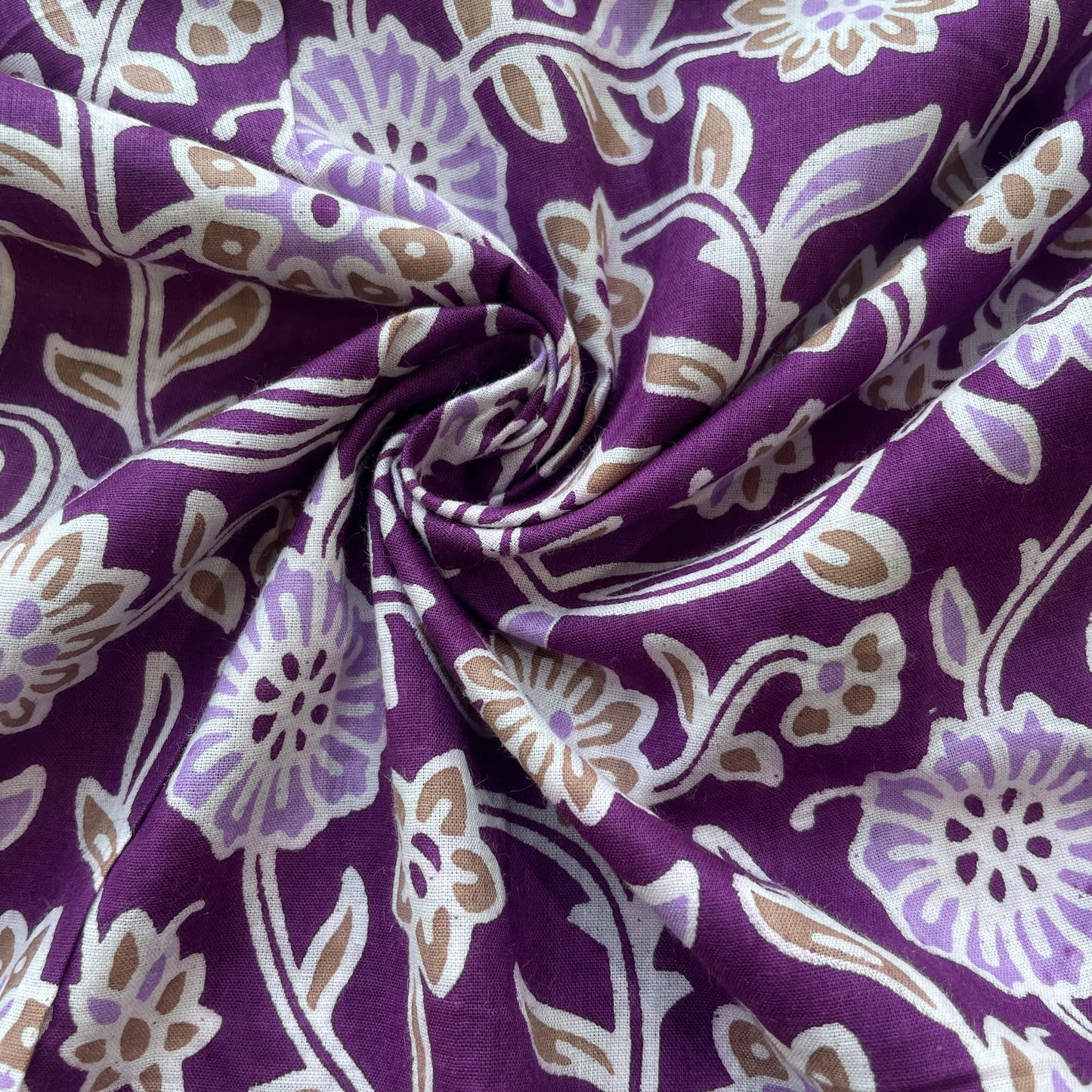 Purple Brown Flower Print Cotton Fabric 16114
