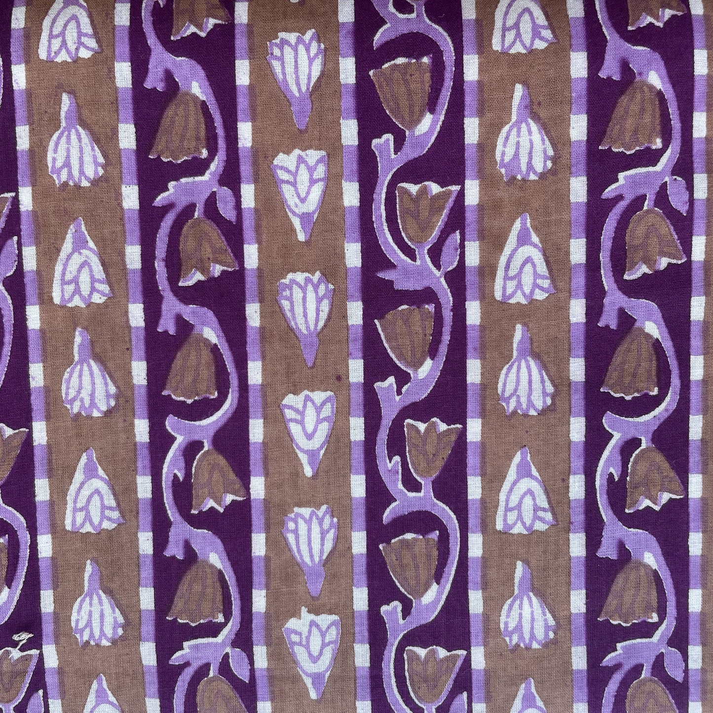 Brown Purple Floral Print Cotton Fabric 16115