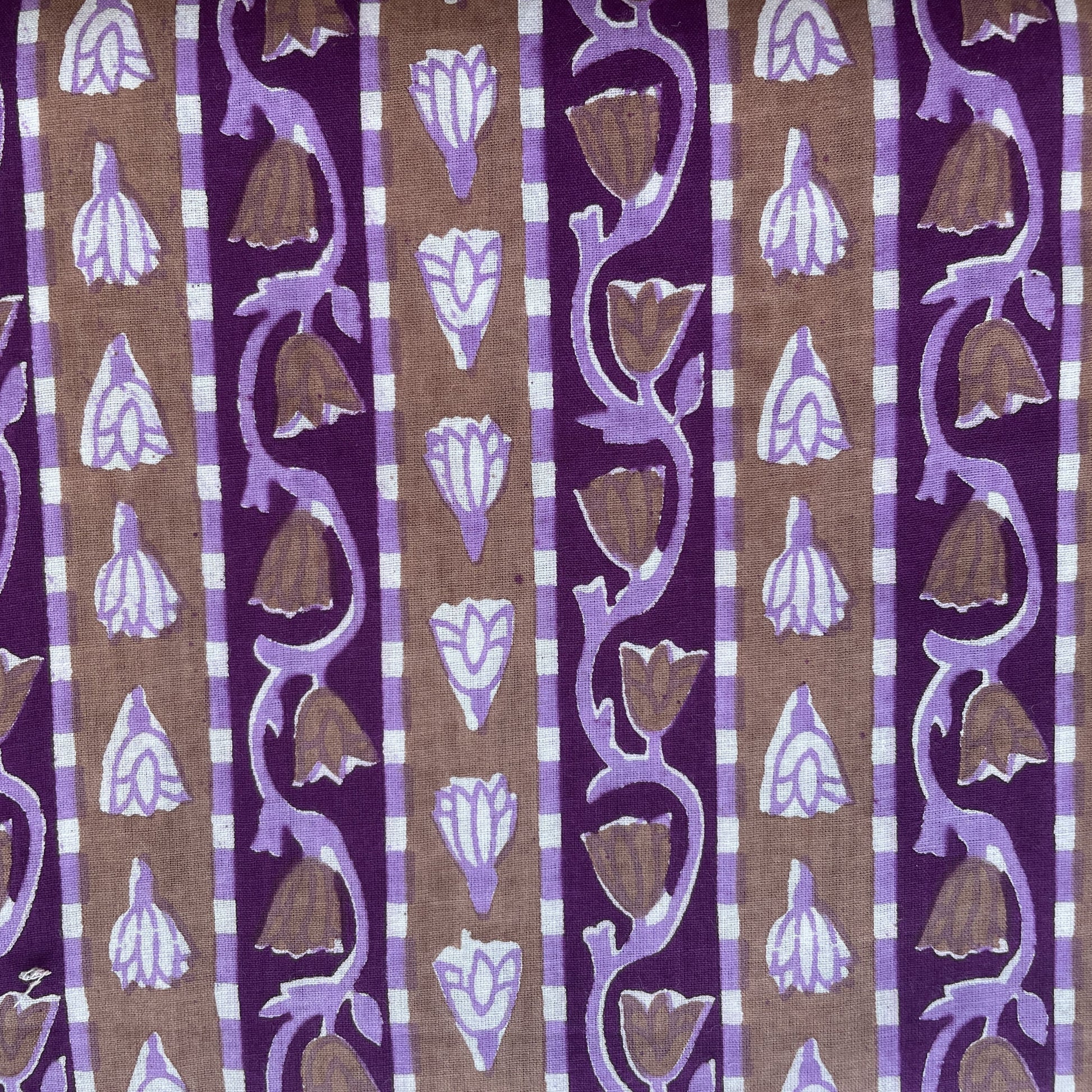 Brown Purple Floral Print Cotton Fabric 16115