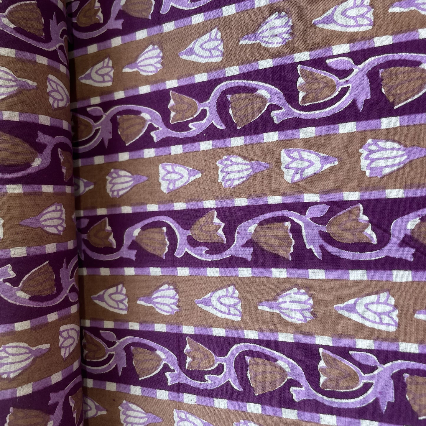 Brown Purple Floral Print Cotton Fabric 16115