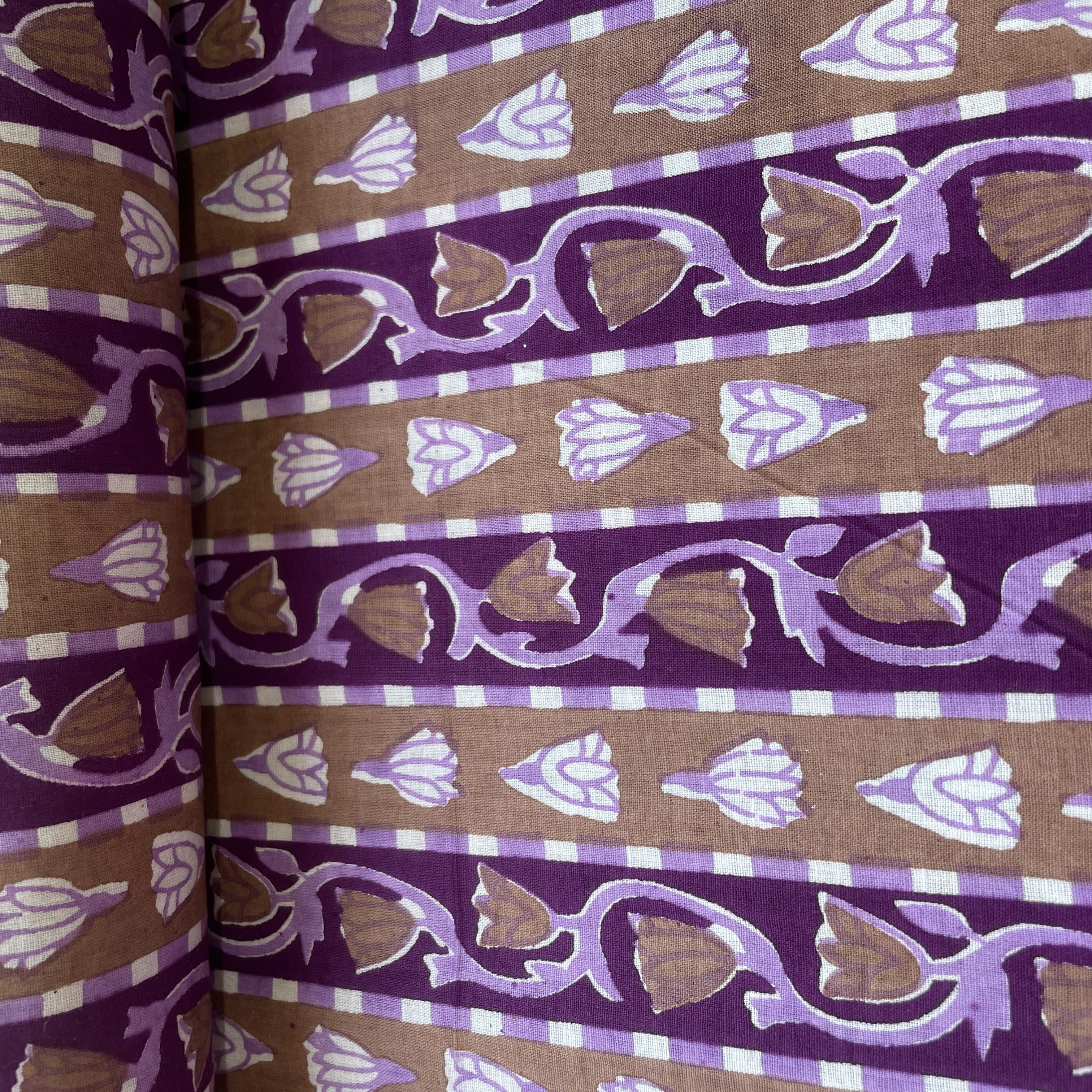 Brown Purple Floral Print Cotton Fabric 16115