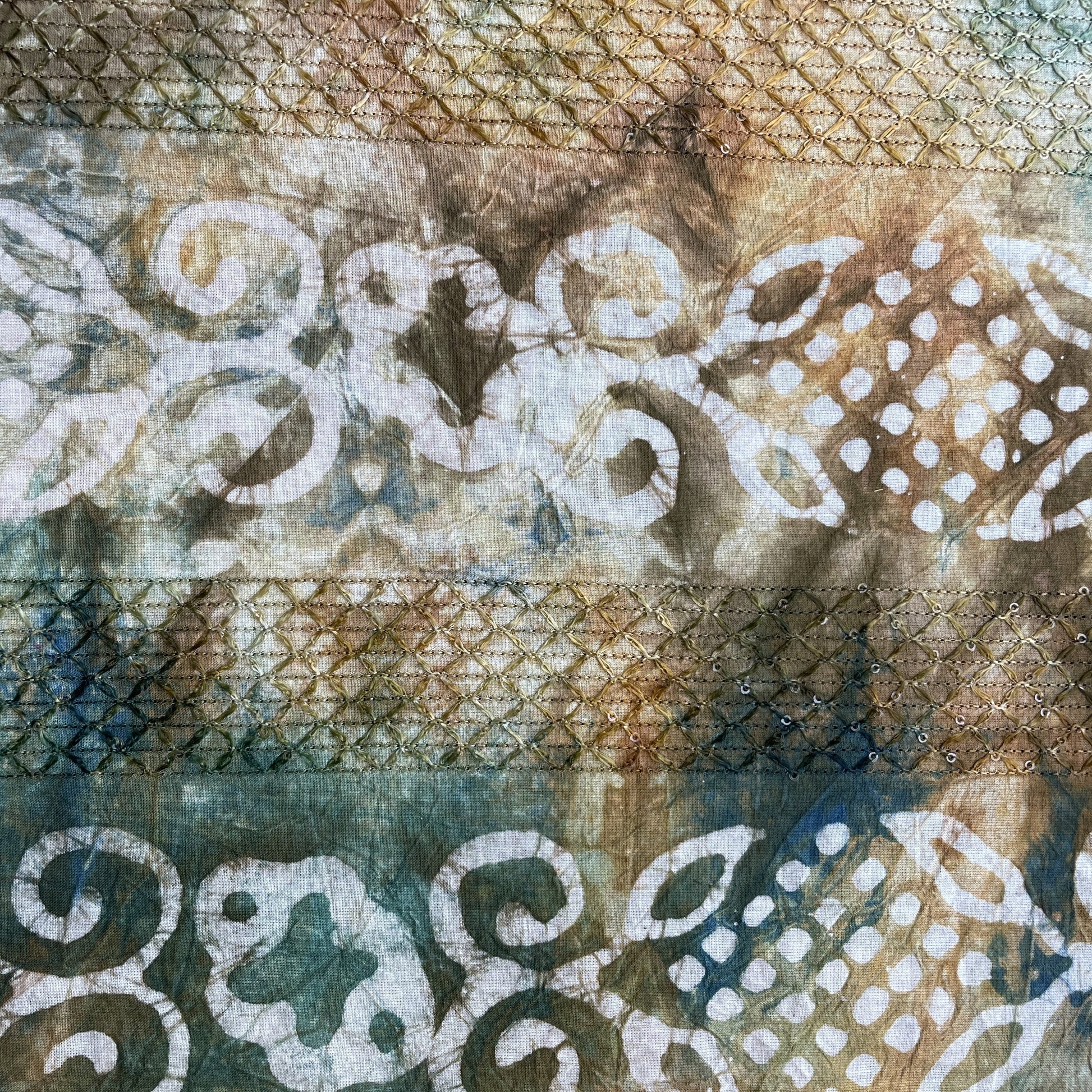 Orange Batik Print Sequence Embroidery Cotton Fabric 11082