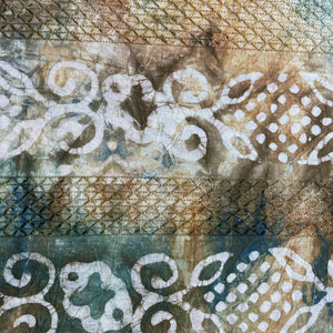 Orange Batik Print Sequence Embroidery Cotton Fabric 11082