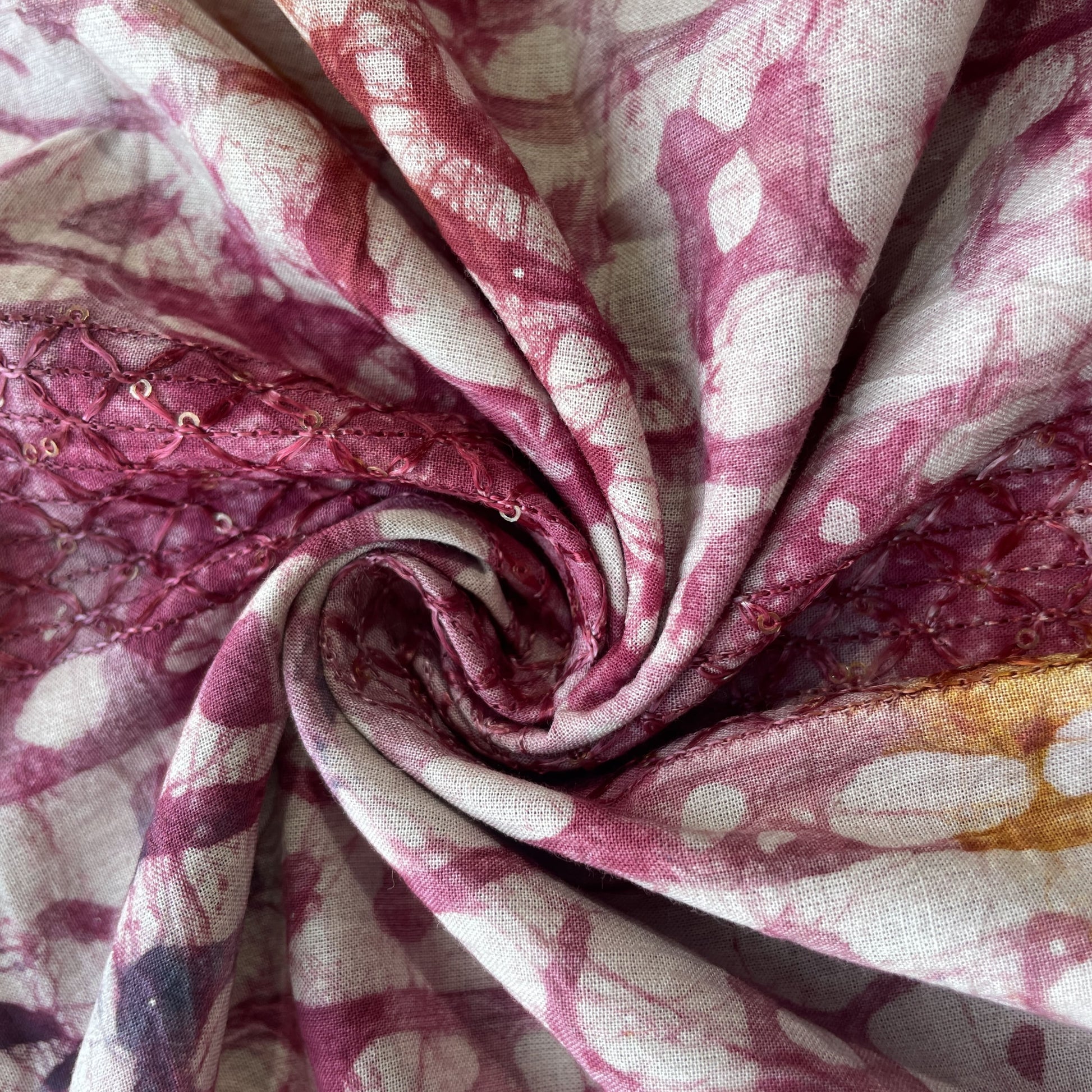Pink Batik Print Sequence Embroidery Cotton Fabric 11087