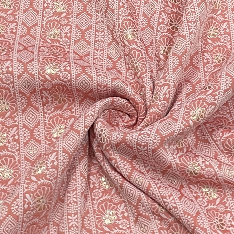 Classic Pink Traditional Cotton Jacquard Fabric