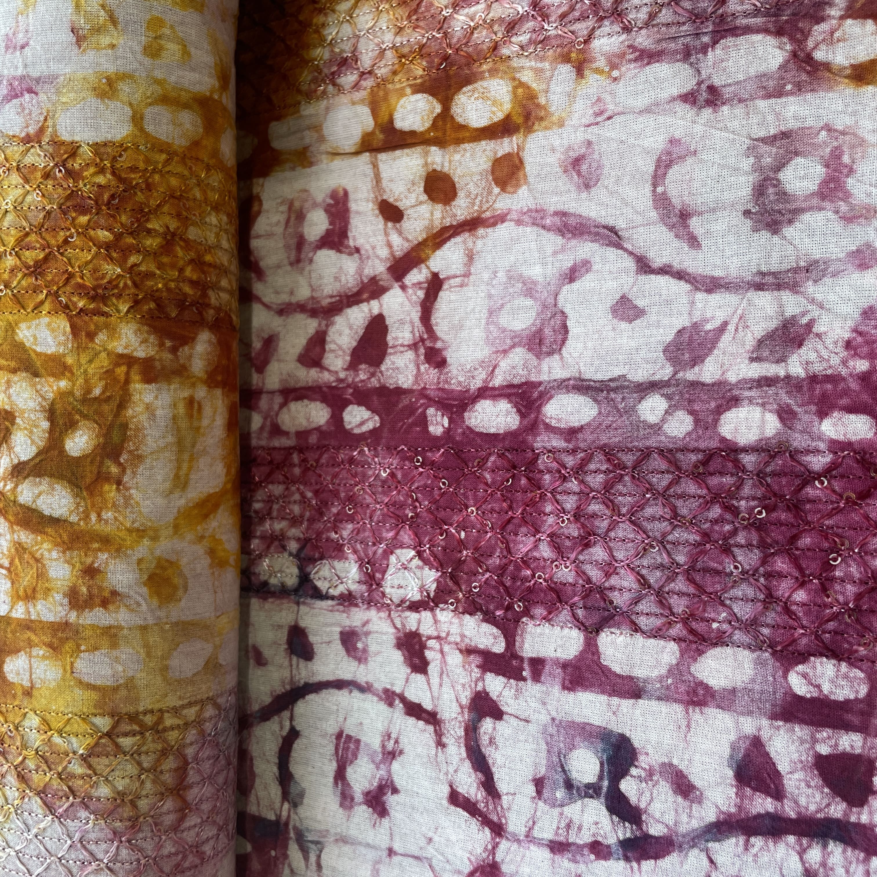 Pink Batik Print Sequence Embroidery Cotton Fabric 11087