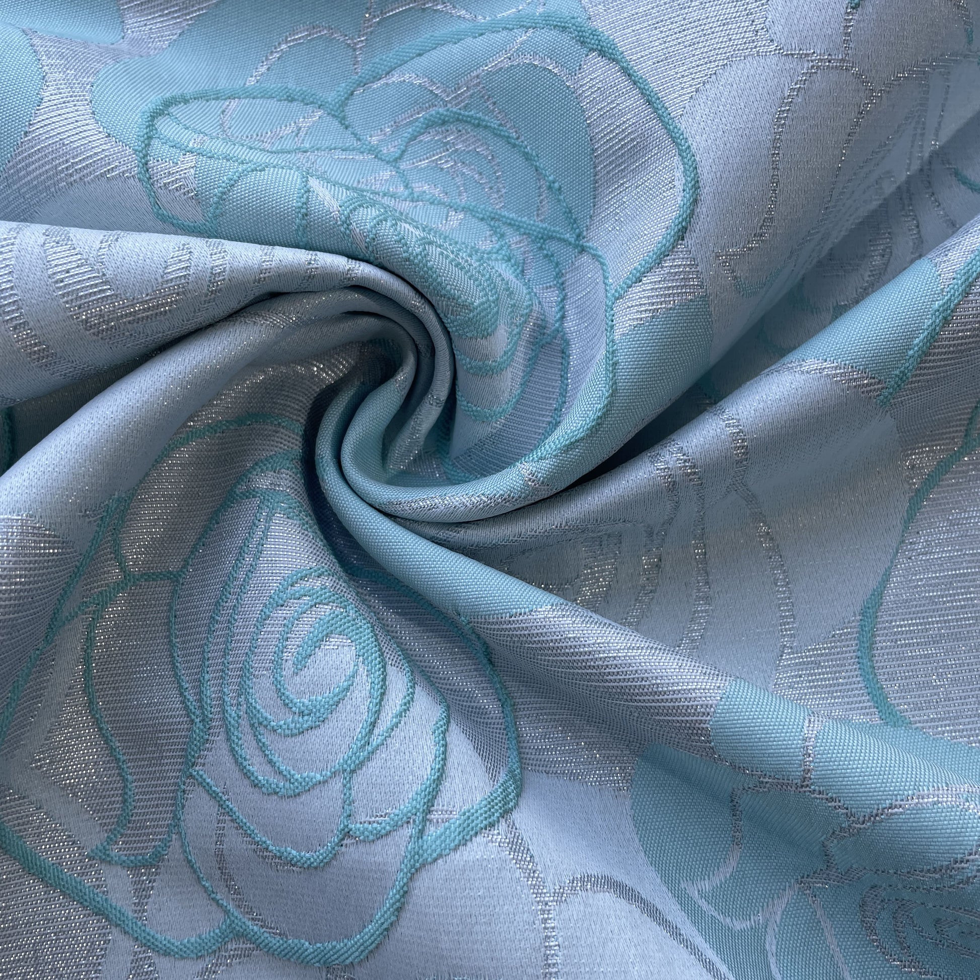 Silver & Green Floral Brocade Jacquard Fabric 9462
