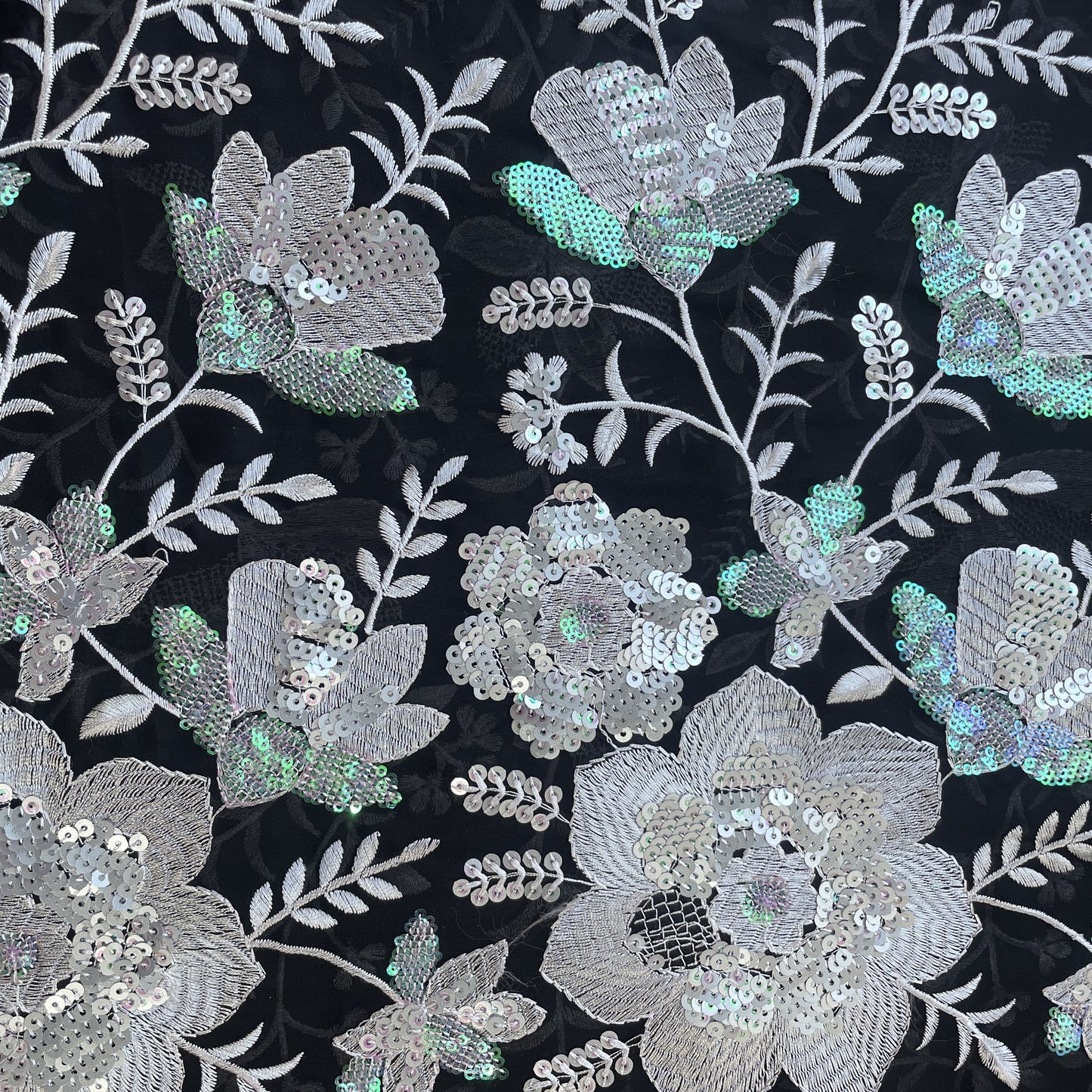 Maroon & Silver Floral Sequence Embroidery Georgette Fabric 12963