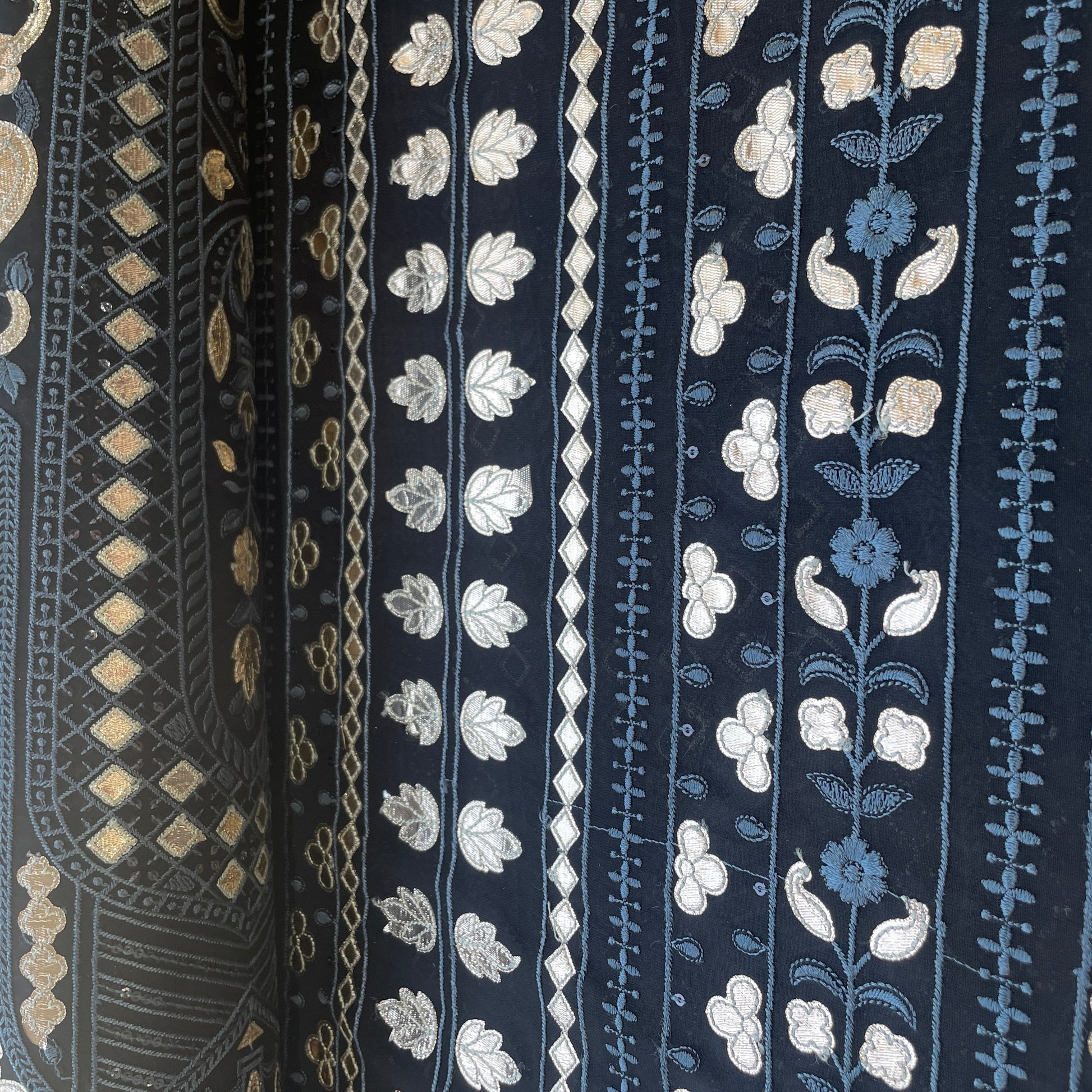 Black and Gold Foil Embroidery Georgette Fabric 17852
