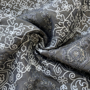 Grey Geometrical Sequins Embroidery Dyeable Tissue Fabric 16254