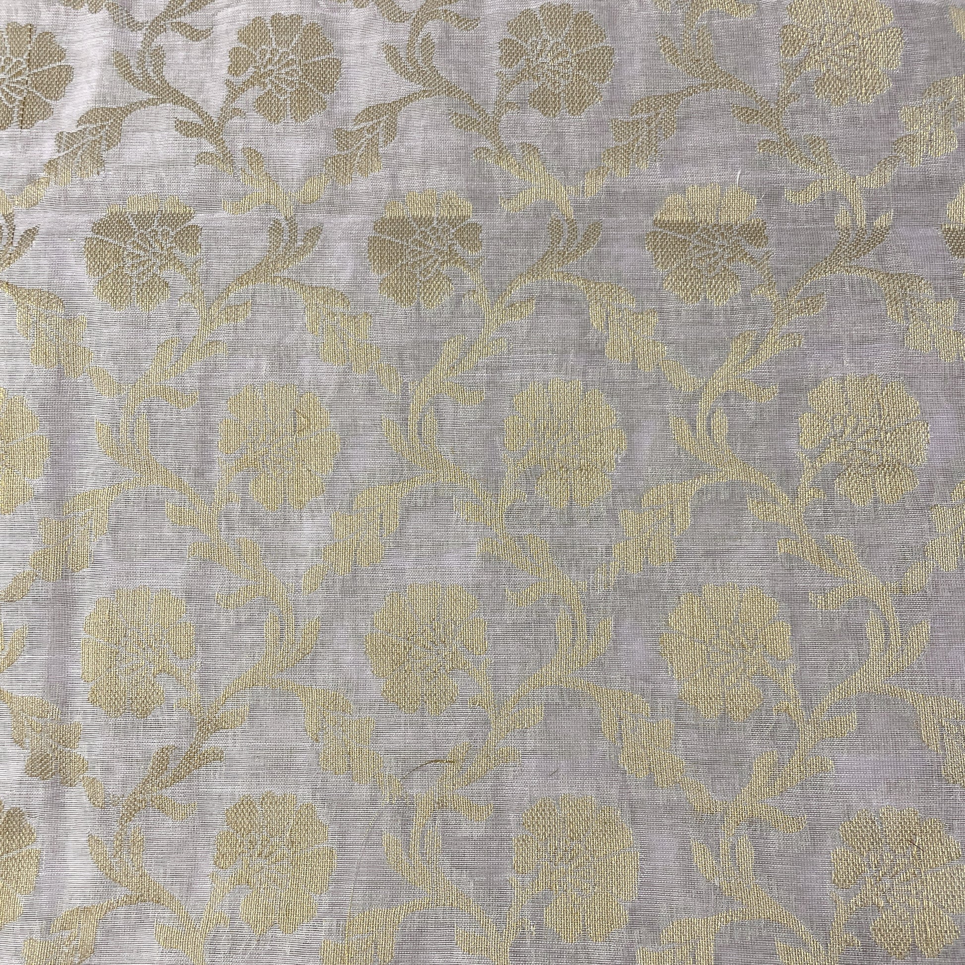 Classic White Gold Traditional Floral Jacquard Dyeable Cotton Staple Fabric