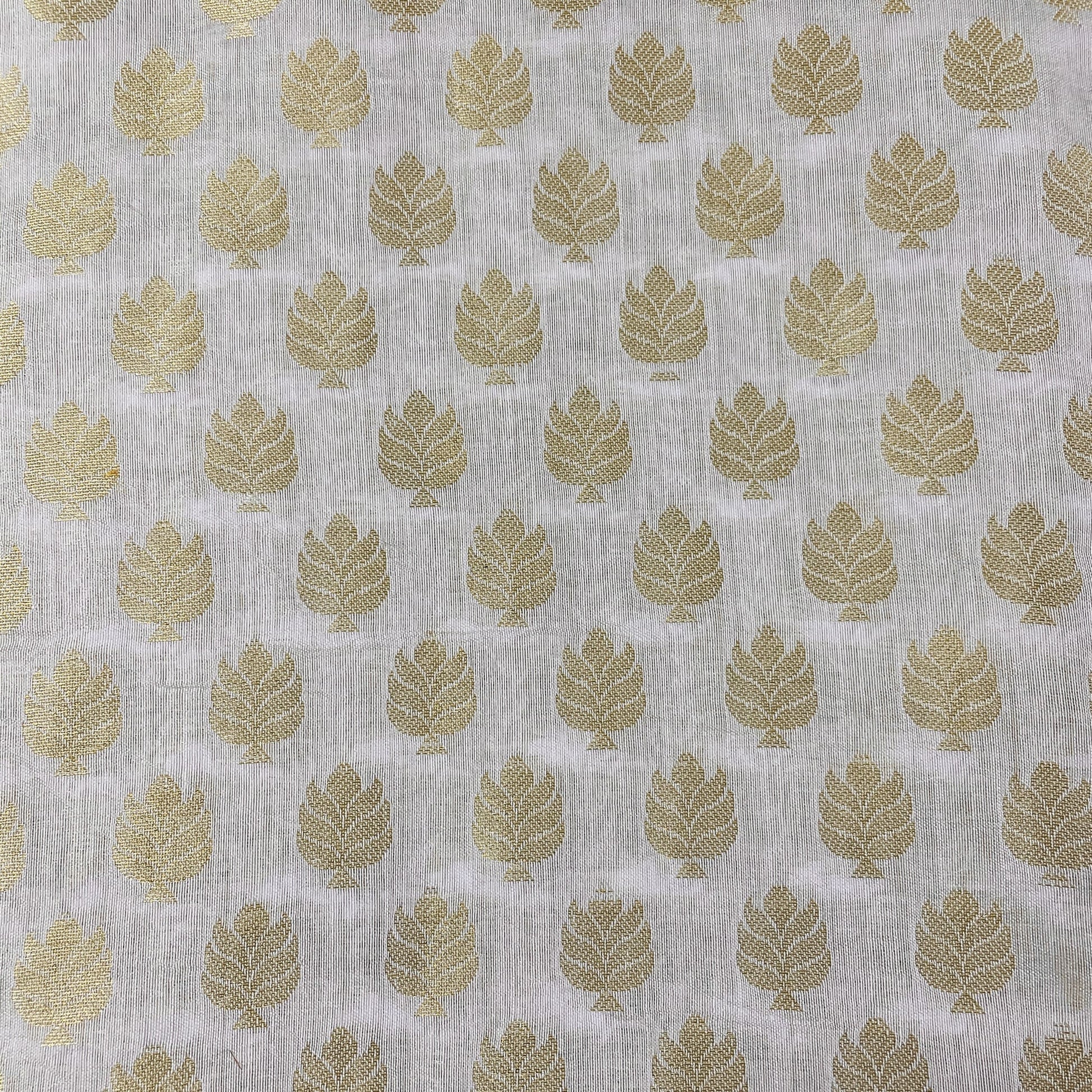 Classic White Gold Buti Jacquard Dyeable Cotton Staple Fabric