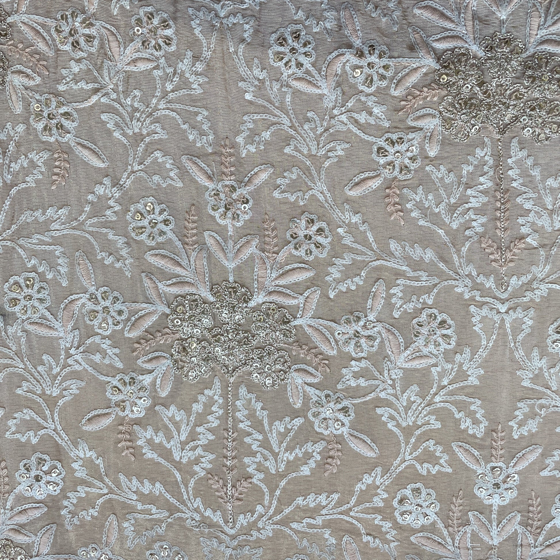 Orange Floral Sequins Dyeable Tissue Fabric 16257