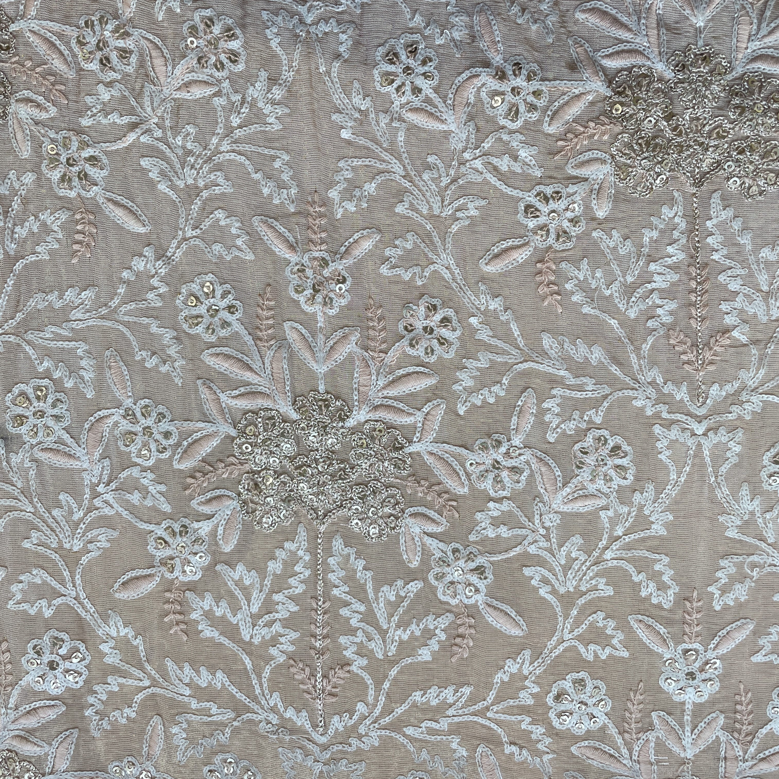 Orange Floral Sequins Dyeable Tissue Fabric 16257