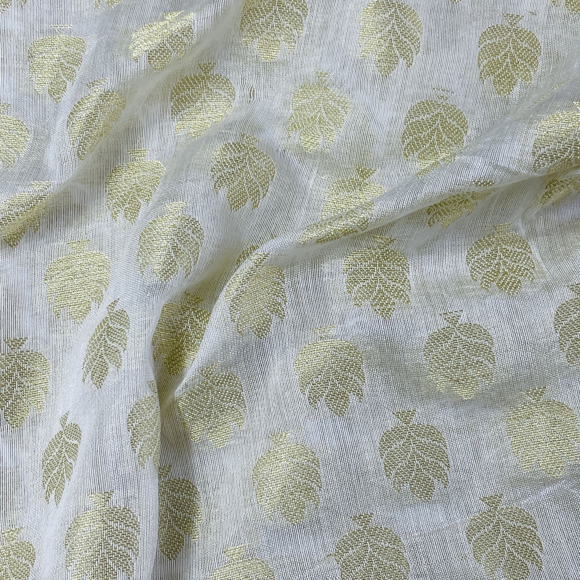 Classic White Gold Buti Jacquard Dyeable Cotton Staple Fabric