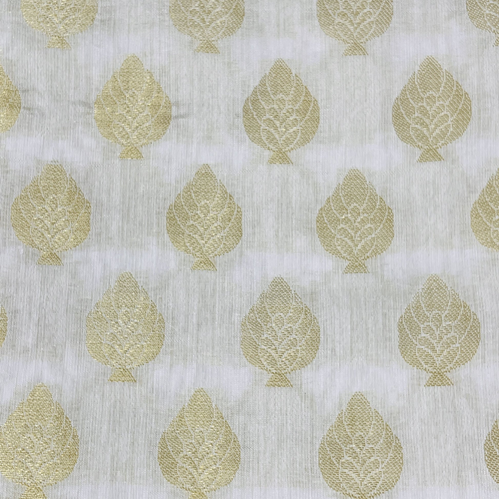 Classic White Gold Traditional Buti Jacquard Dyeable Cotton Staple Fabric