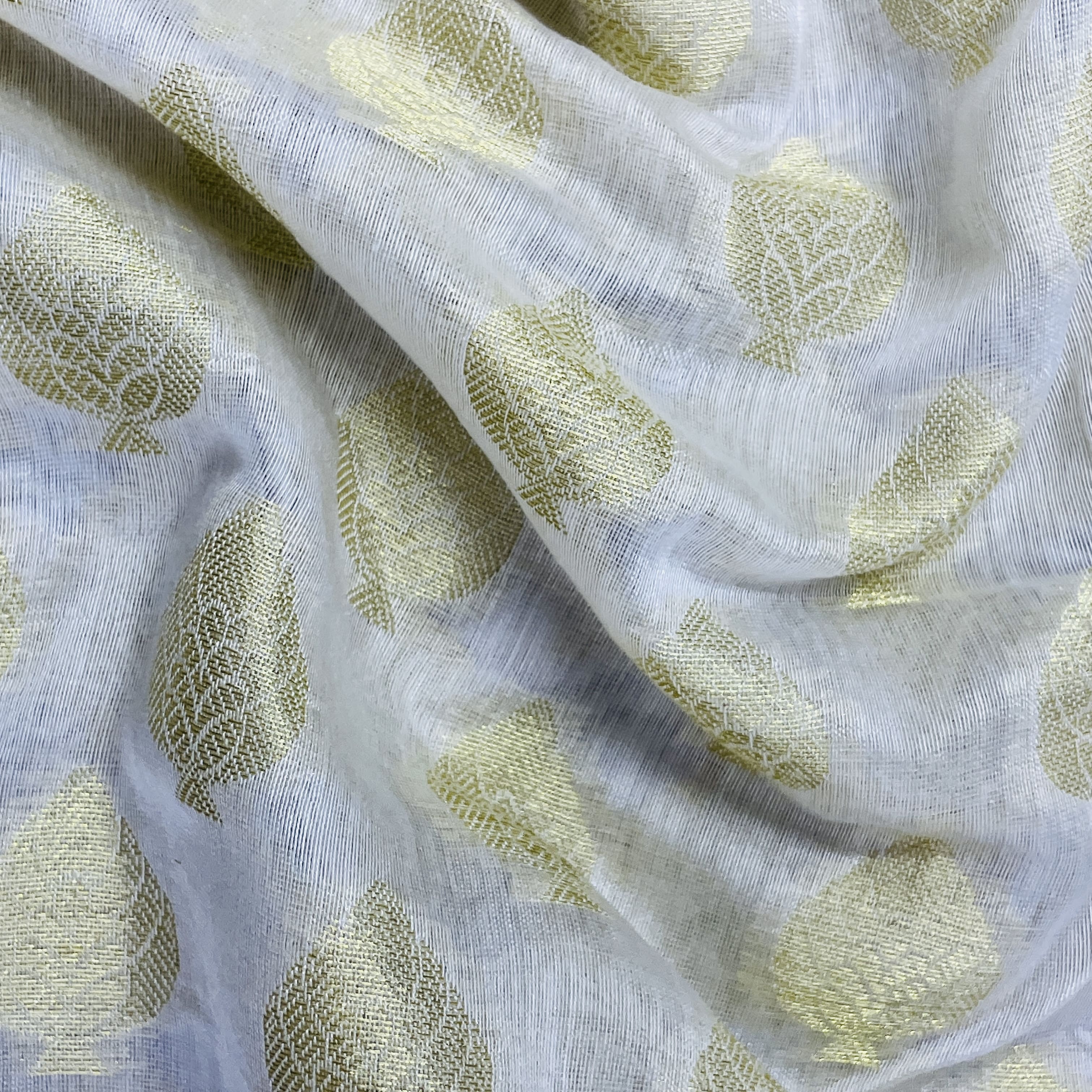 Classic White Gold Traditional Buti Jacquard Dyeable Cotton Staple Fabric