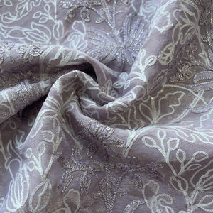 Purple Floral Sequins Dyeable Tissue Fabric 16261