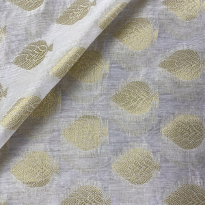 Classic White Gold Traditional Buti Jacquard Dyeable Cotton Staple Fabric